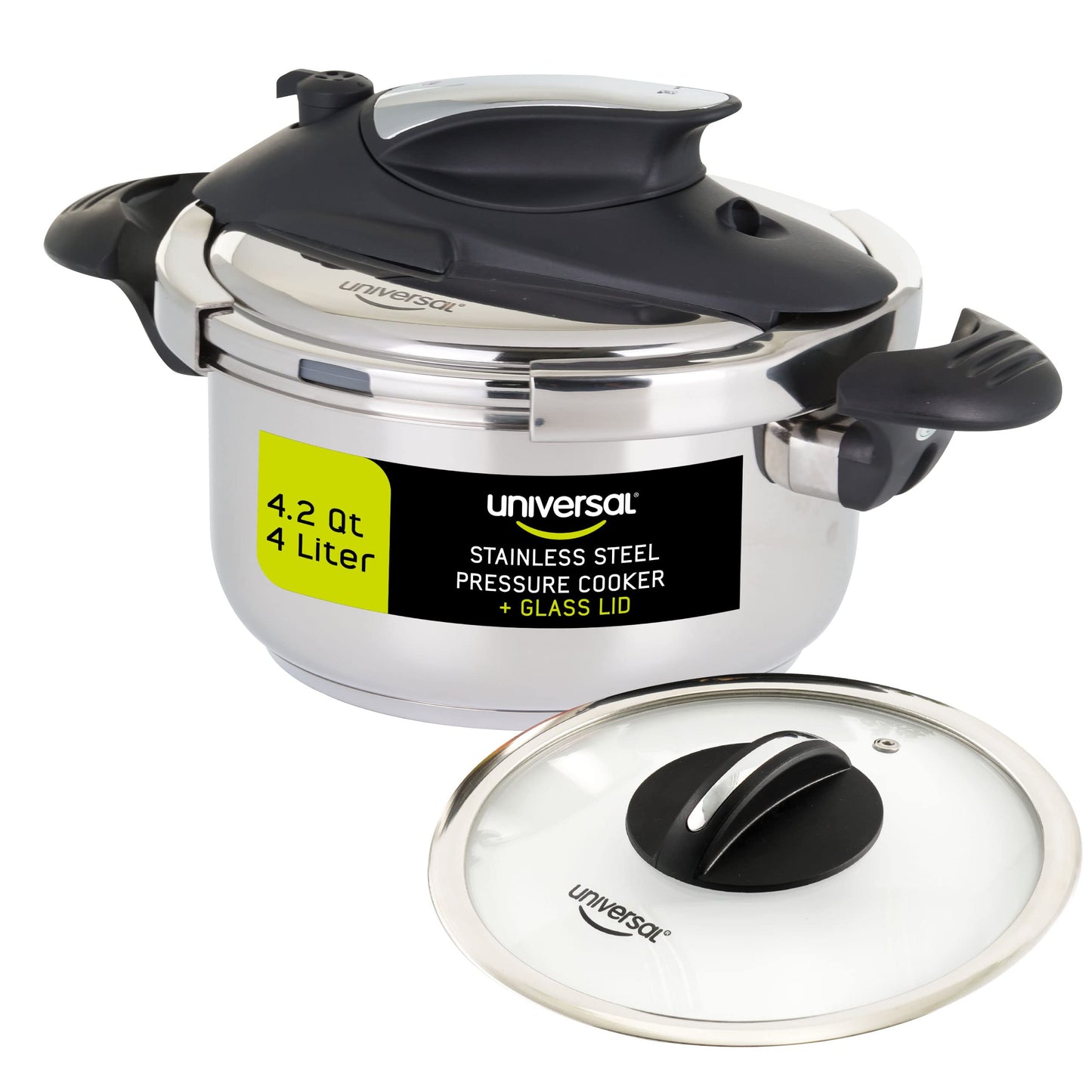 Olla de Presión Universal Acero Inoxidable 4 Litros con Tapa de Vidrio para Cocinas de Inducción