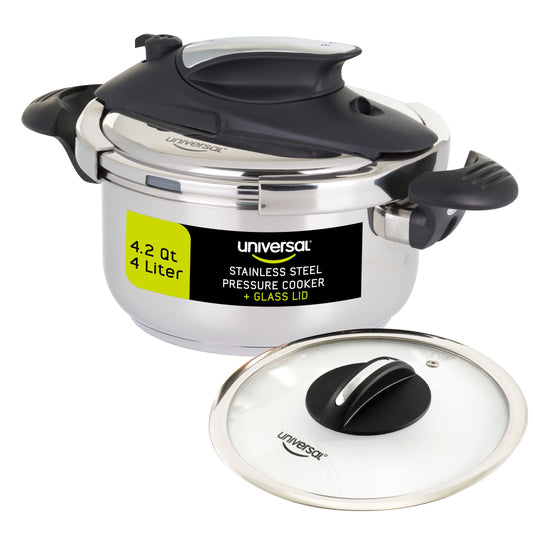 Olla de Presión Universal Acero Inoxidable 4 Litros con Tapa de Vidrio para Cocinas de Inducción