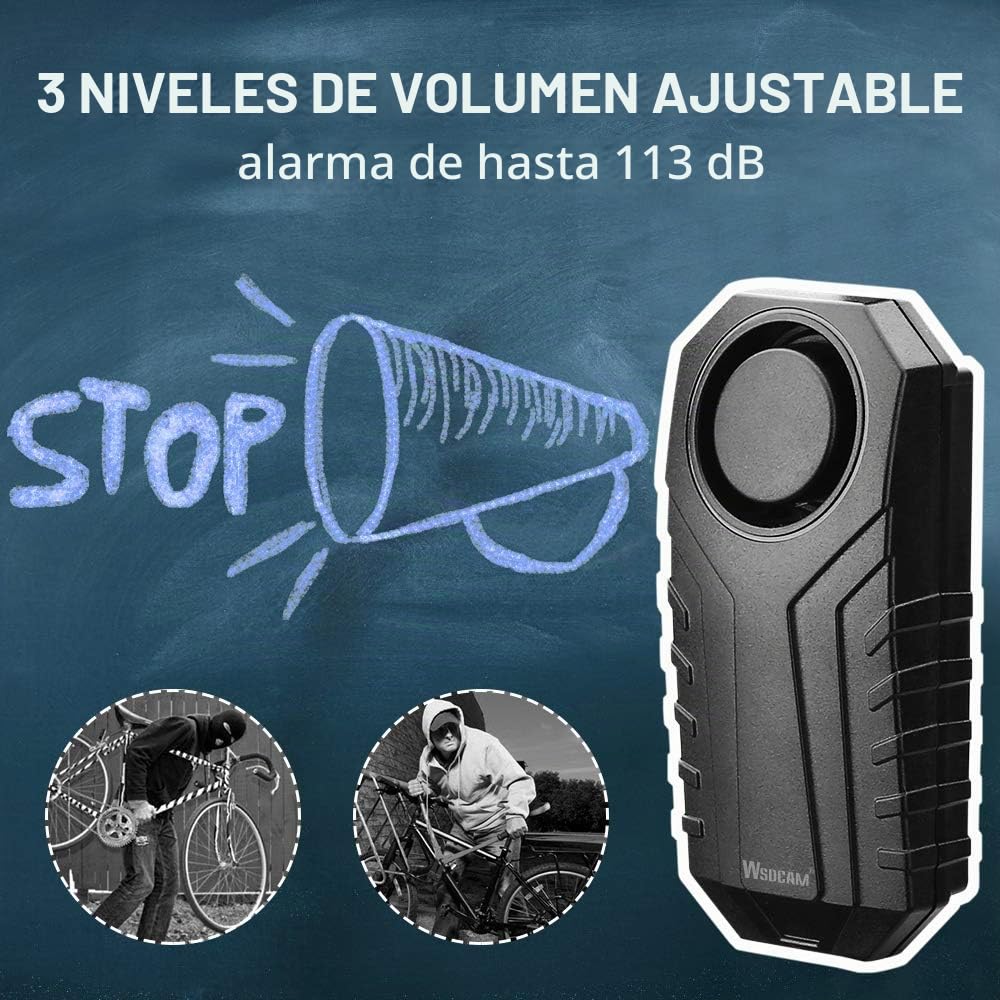 Alarma de Bicicleta Wsdcam Negro 113dB Sensor de Movimiento Inalámbrico Impermeable con Control Remoto