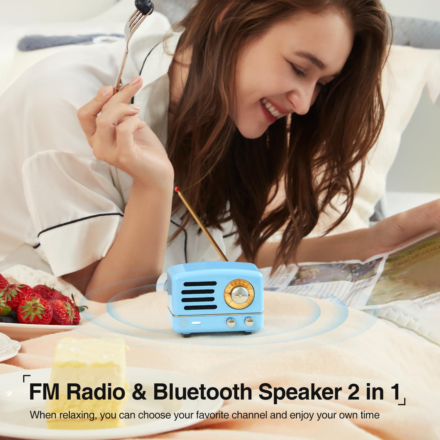 Muzen - Altavoz Bluetooth portátil, Altavoz inalámbrico pequeño de Metal OTR, Radio FM con Antena AUX, 10 Horas de Tiempo de reproducción prolongado, Audio estéreo de Alta fidelidad con veliz,