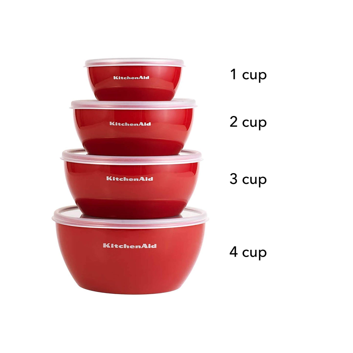 KitchenAid Classic Tazones de preparación con tapa, juego de 4 (8, 16, 24 & 32 oz), Empire Red
