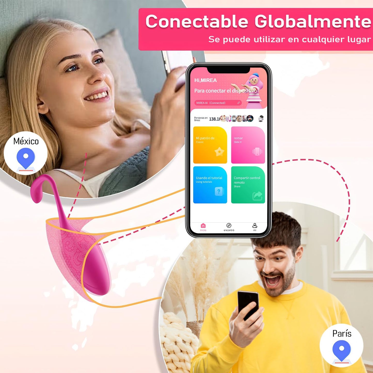 Vibrador EHRHDKNS Rosado con Control de APP y 10 Modos para Mujer