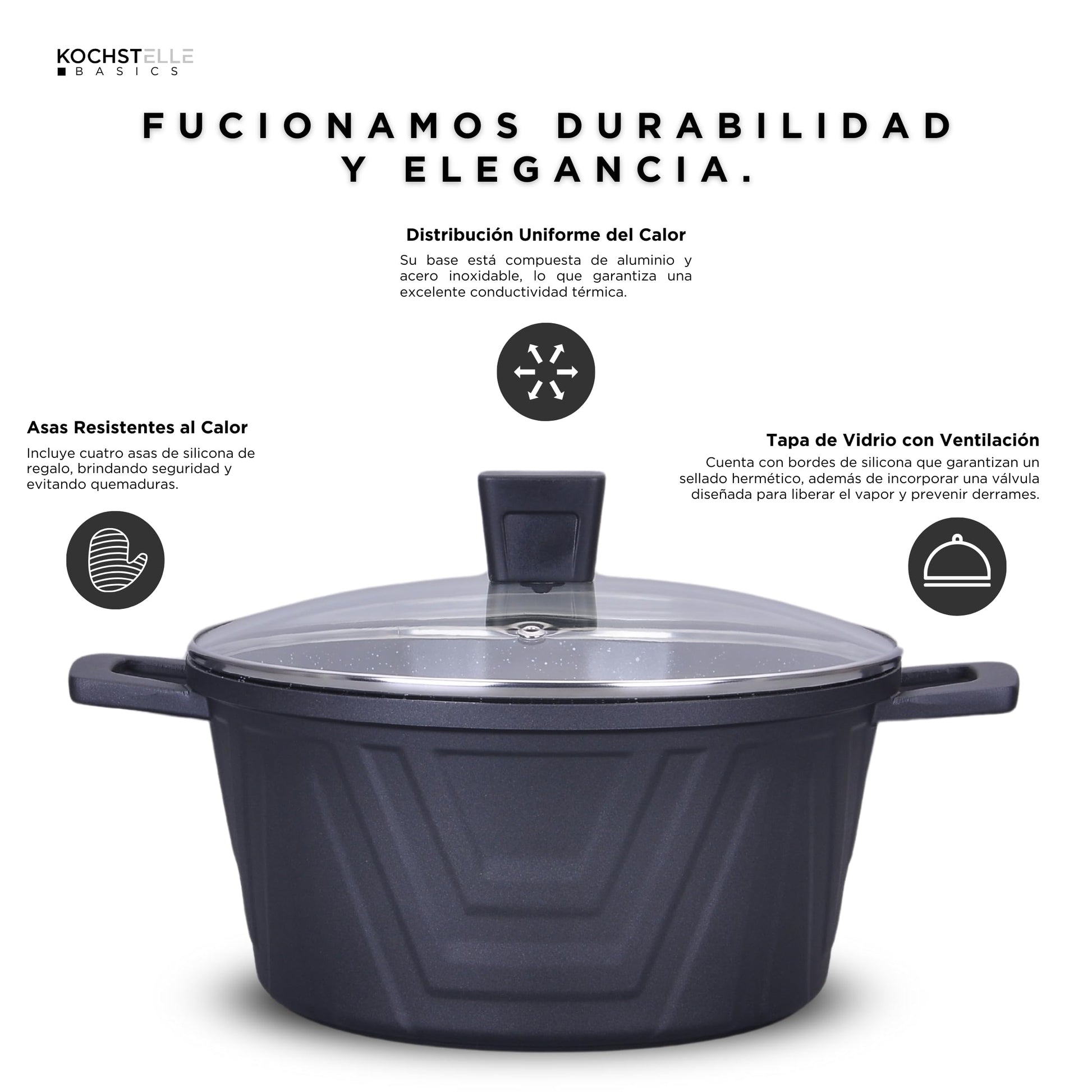 KOCHSTELLE – Bateria de cocina de mármol Antiadherente 13 piezas – Juego de utensilios de cocina de inducción - Juego de ollas y sartenes para cocinar – Modern Negra