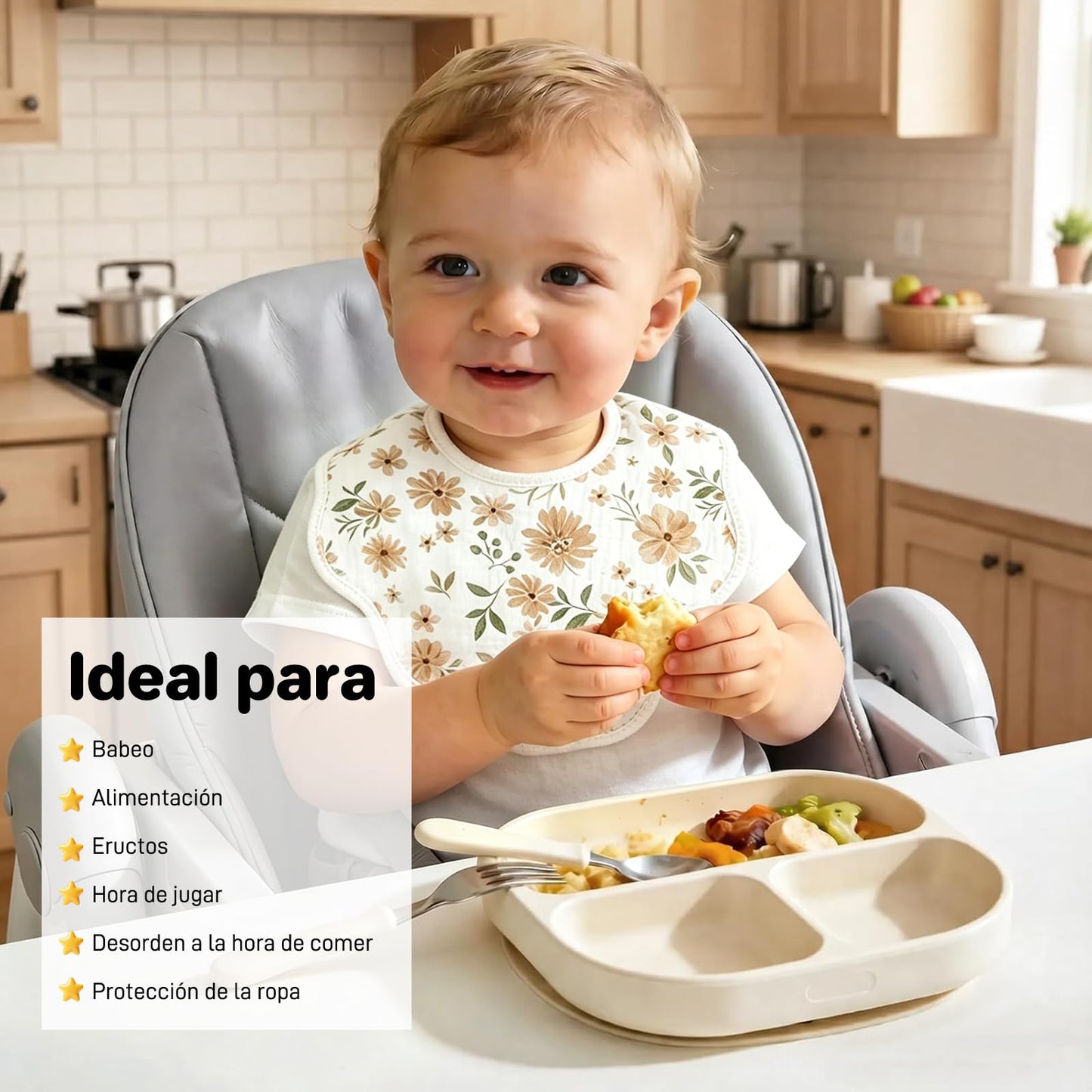 Baberos para Niño,Babero 100% Algodón,Muy Absorbente,Indicado para Niños en Fase de Dentición y con Niñas (A Liso)