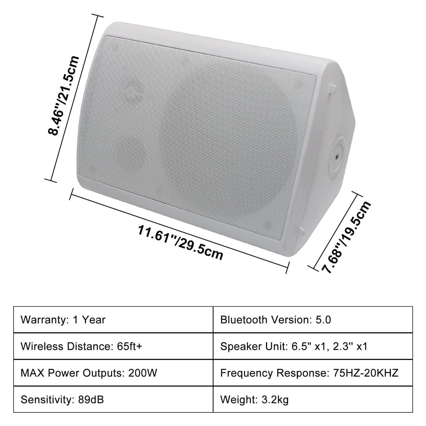 Herdio Bocina Exterior Bluetooth, 6,5 Pulgadas 800W 2 Vías Altavoces Impermeable para Exteriores, Amplificador Multifuncional, Amplia Cobertura de Sonido Estéreo, para Patio Jardín (2 Pares Blanco)