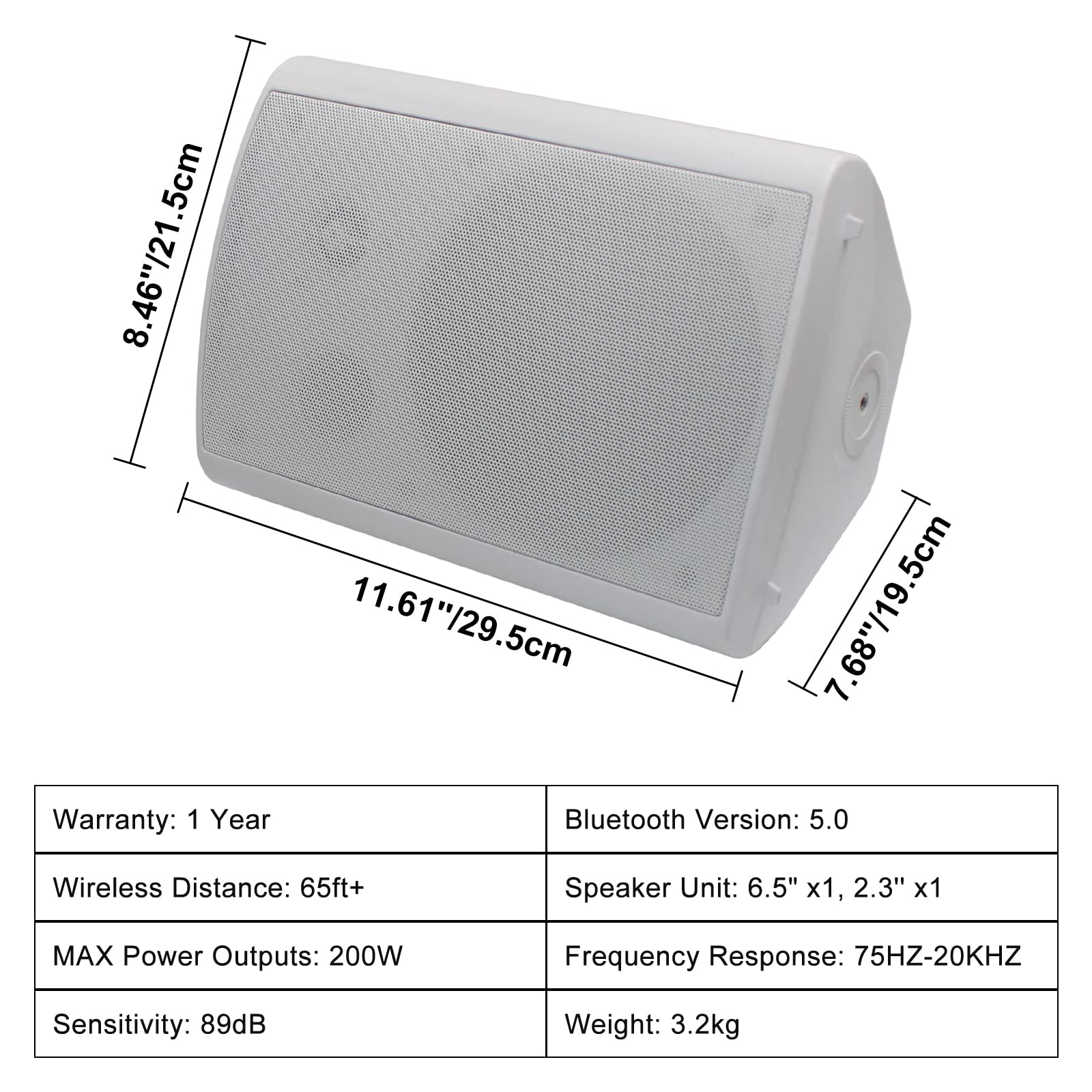 Herdio Bocina Exterior Bluetooth, 6,5 Pulgadas 800W 2 Vías Altavoces Impermeable para Exteriores, Amplificador Multifuncional, Amplia Cobertura de Sonido Estéreo, para Patio Jardín (2 Pares Blanco)