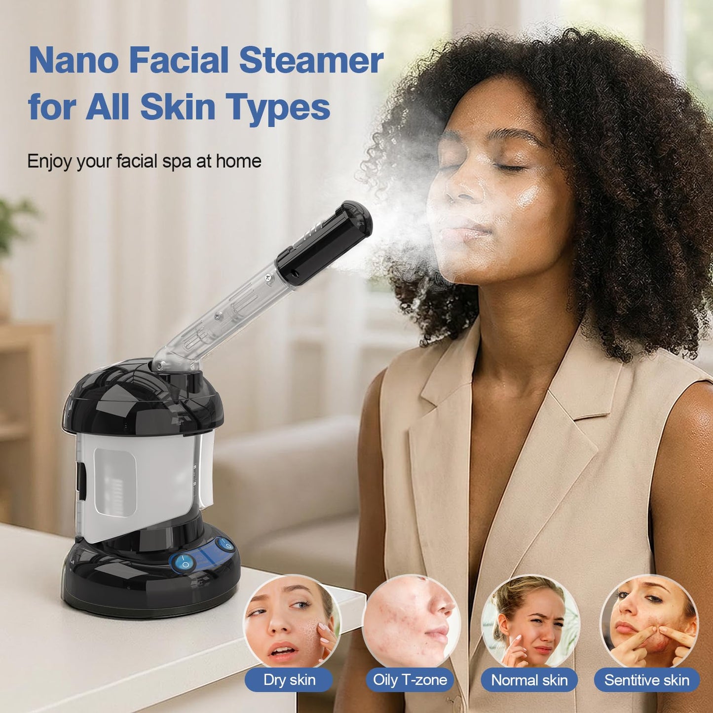 Kingsteam Evaporador de ozono máquina de vapor 2 en 1,Diseñado para el cuidado personal en casa y en el salón，negro