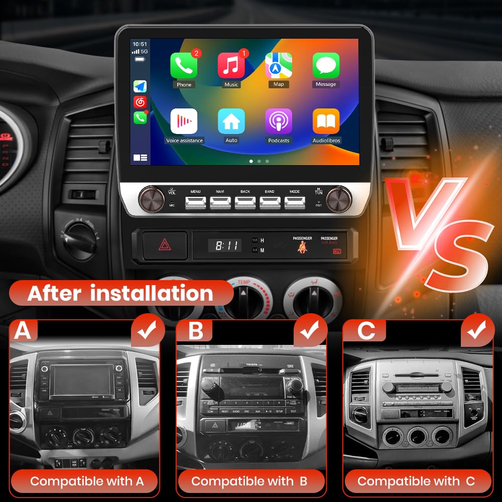 Estéreo de Coche Android para Tacoma 2005-2015, 5G WiFi Tacoma Radio de Coche CarPlay Android Auto Am FM