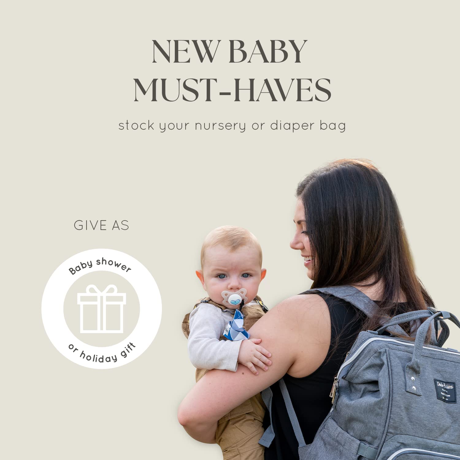 Dodo Babies - Juego de mochila para pañales – bolsillos aislados e impermeables – más dos clips para chupete, funda Binky y correas para carriola (azul/gris)