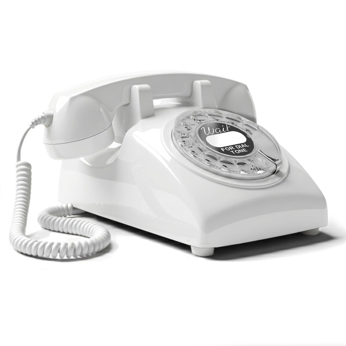 Opis Technology Cable 60s - Teléfono de escritorio giratorio retro de línea fija - Estilo antiguo vintage de los años 60 con campana de metal real - Blanco