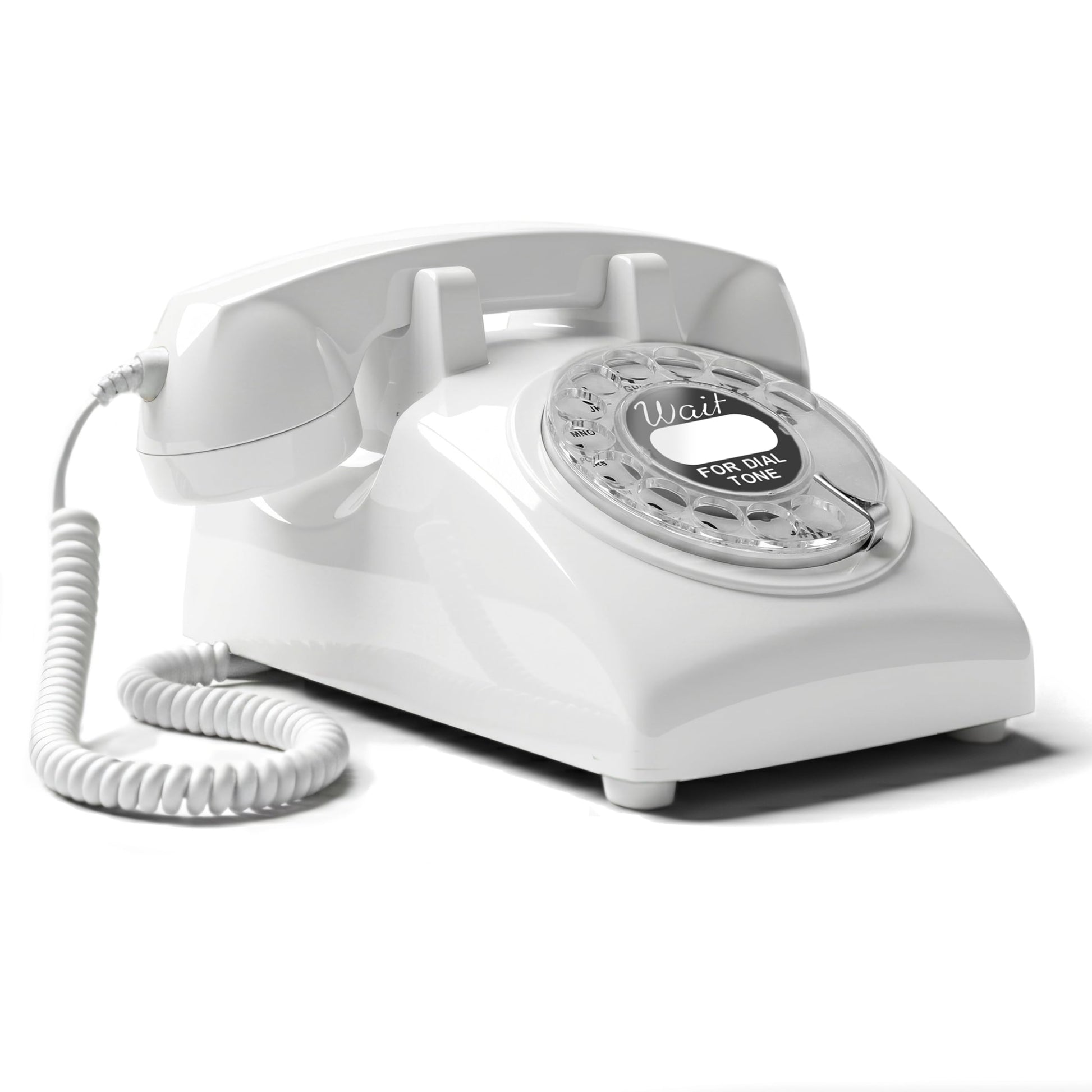 Opis Technology Cable 60s - Teléfono de escritorio giratorio retro de línea fija - Estilo antiguo vintage de los años 60 con campana de metal real - Blanco