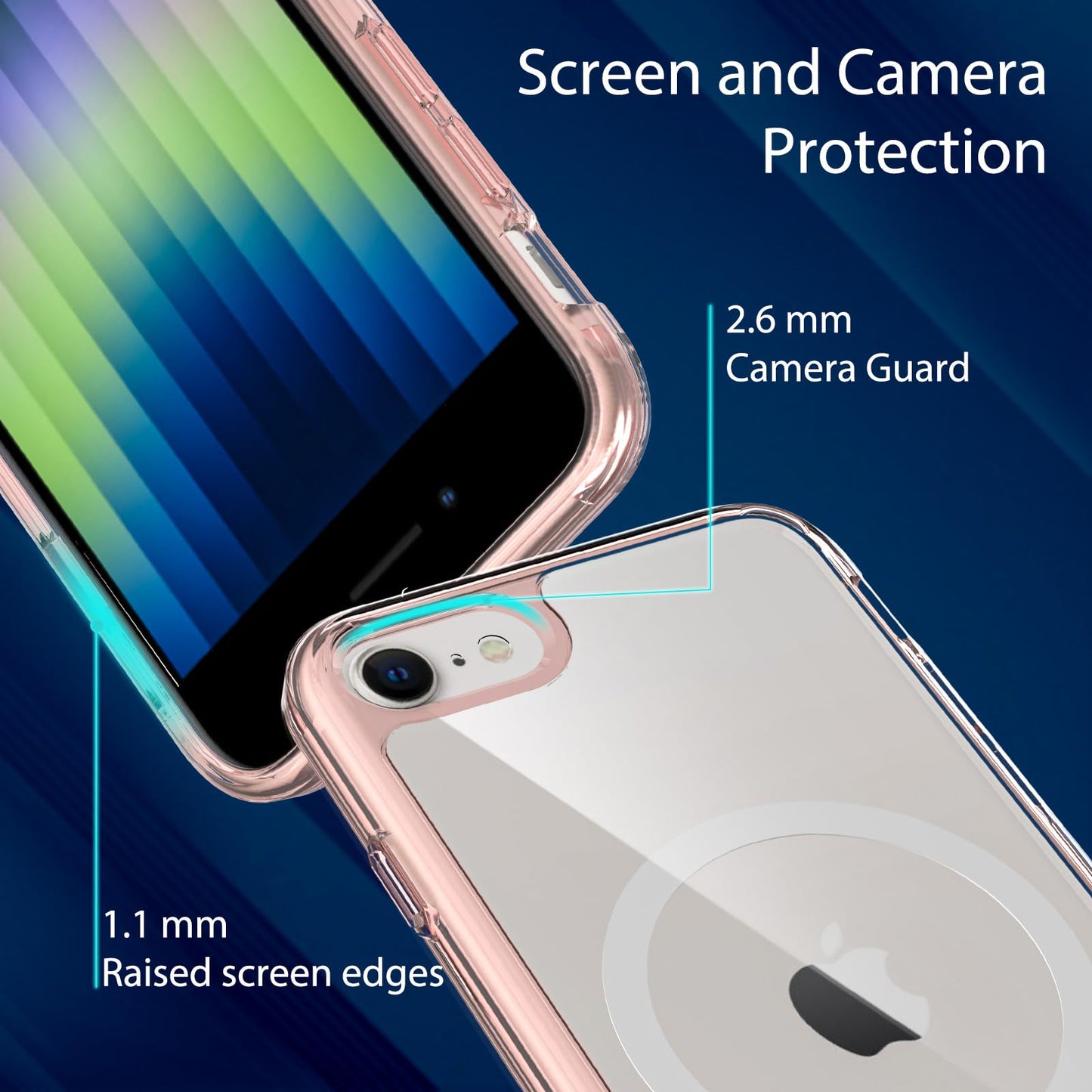 Funda magnética para iPhone SE 2022/2020, funda para iPhone 8/7 [protección contra caídas de grado Mil] [compatible con Magsafe] Funda protectora transparente delgada a prueba de golpes, rosa