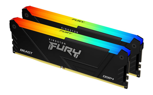 Kingston Fury Beast Black RGB DDR4, Memoria Gamer para PC, Capacidad: 32GB Kit (2x16GB), Frecuencia: 3600MT/s, Latencia: CL18, Factor de Forma: DIMM 288-Pin, Color: Negro/RGB, KF436C18BB2AK2/32