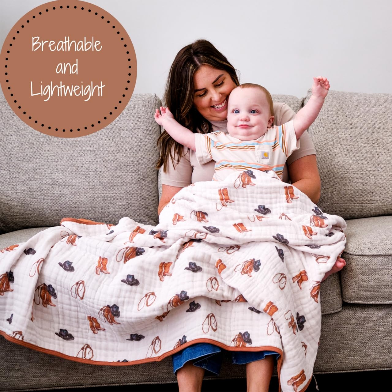 LollyBanks Manta de muselina para bebé 100% algodón orgánico, edredón de muselina ligero, manta para niños de 6 capas 47" x 47", mantas de recepción para guardería, artículos esenciales para bebés