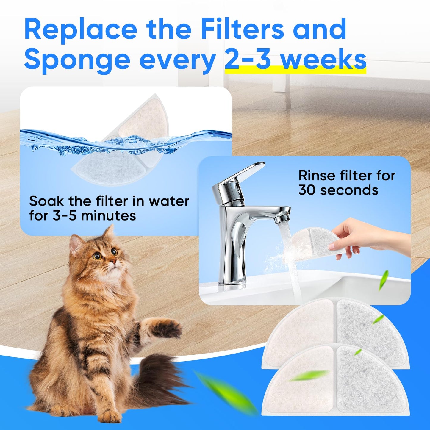 Cormix - Filtro de fuente de agua para gatos Pwezon de 4 L, paquete de 4 filtros de repuesto para fuentes de mascotas con 4 esponjas de filtro de bomba de agua