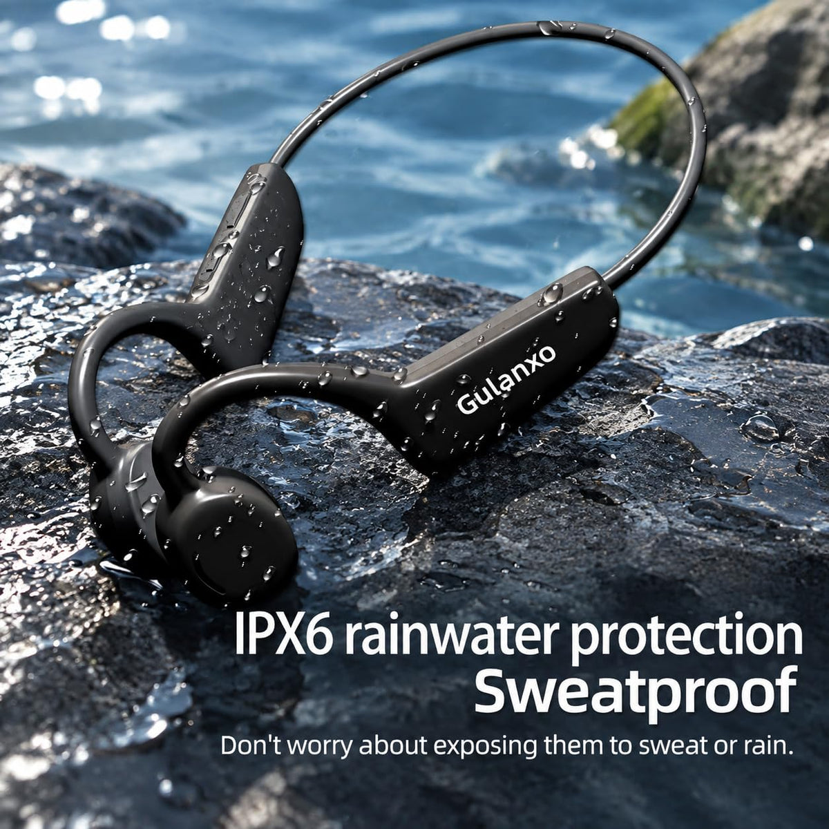 Auriculares Abiertos Gulanxo Negro con Bluetooth 5.3 y Micrófono Integrado para Deportes