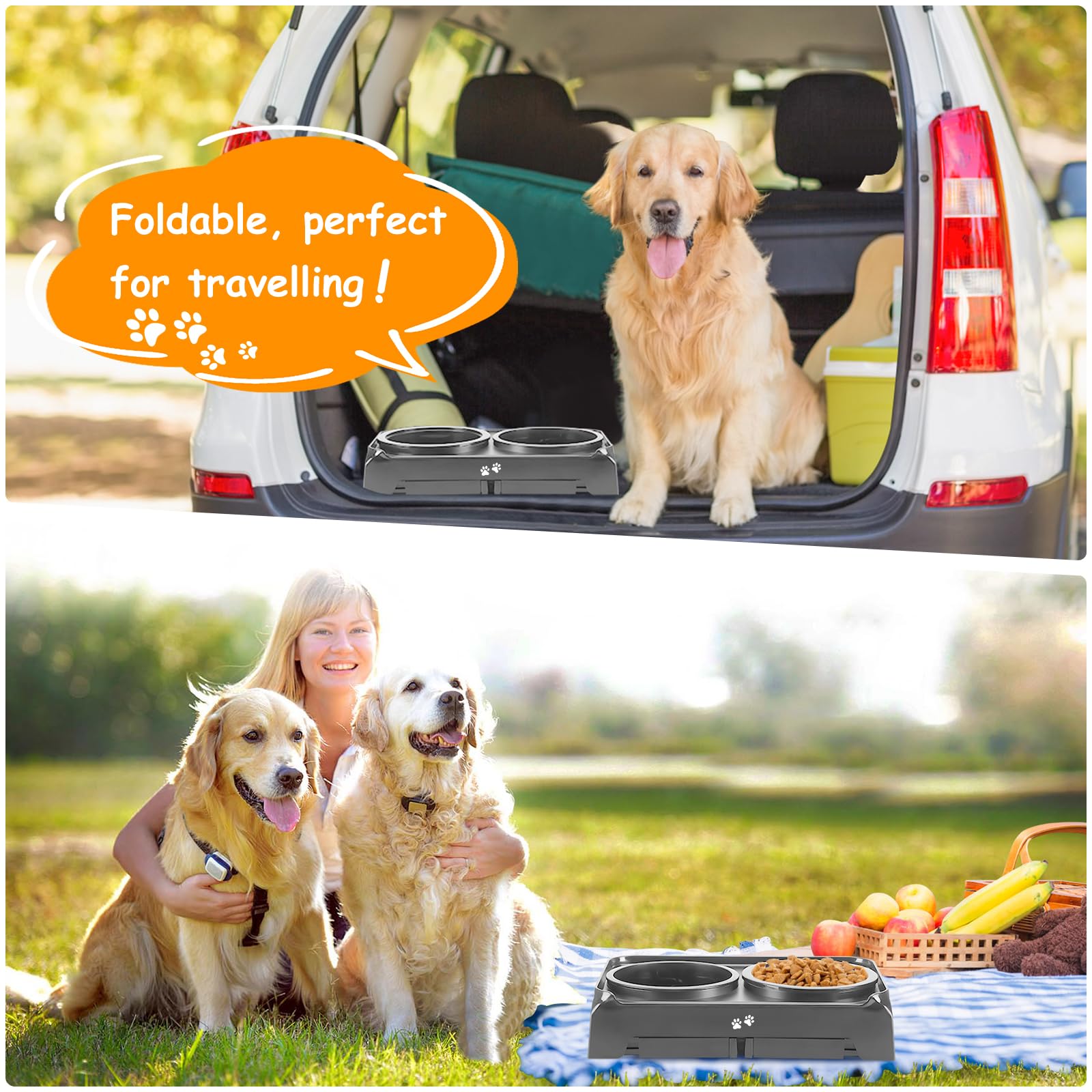 COMESOON Cuencos elevados de alimentación lenta para perros 4 cuencos elevados 2 en 1 de altura ajustable para alimentos y agua comedero antideslizante para perros medianos y grandes se ajusta a 3.7