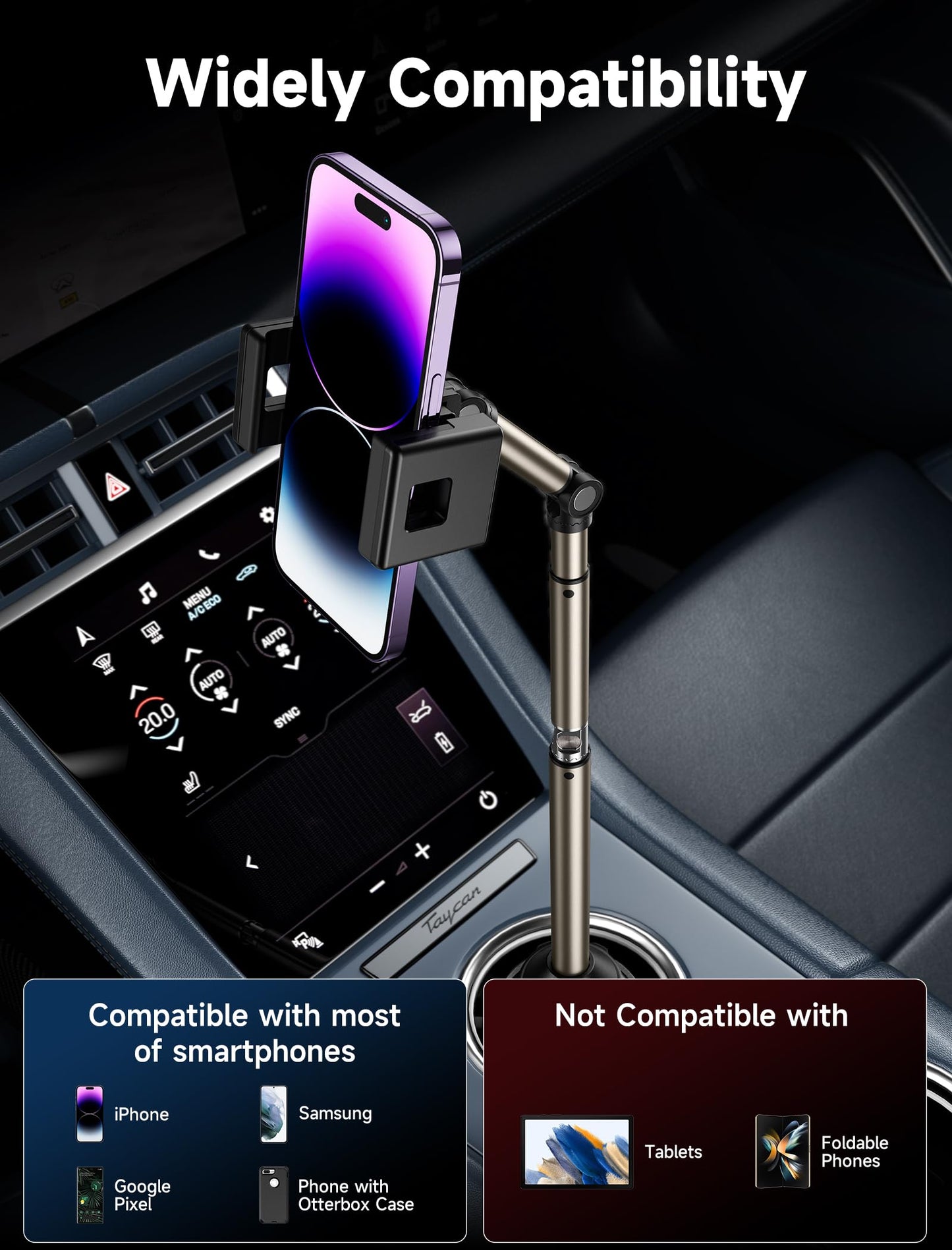 Soporte para Teléfono Celular JSAUX Metal Ultra Estable para Portavasos de Coche Ajustable