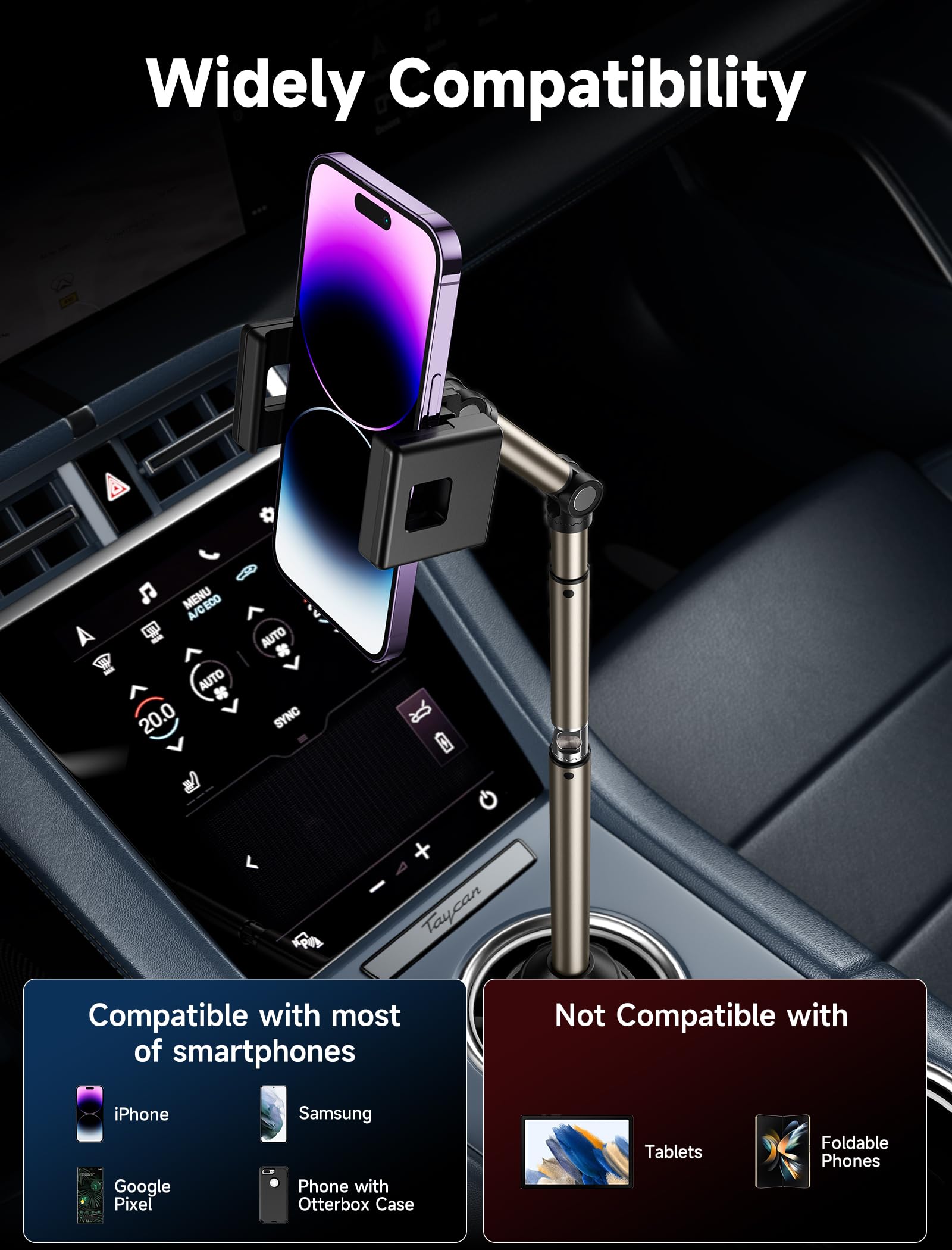 Soporte para Teléfono Celular JSAUX Metal Ultra Estable para Portavasos de Coche Ajustable