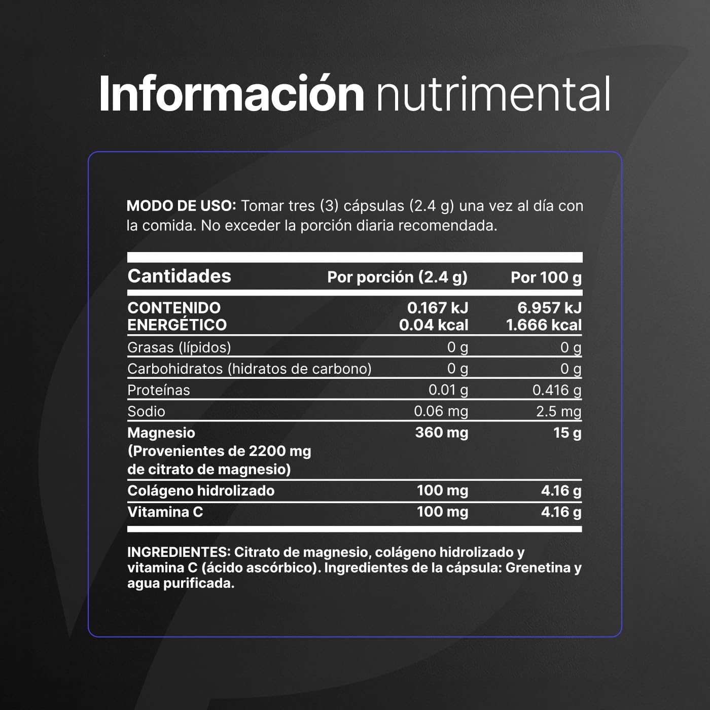 B Life | Citrato de Magnesio Puro | 260 cápsulas | 2400 mg por porción | Alta absorción | Adicionado con Vitamina C y Colágeno | Citrate Mag.