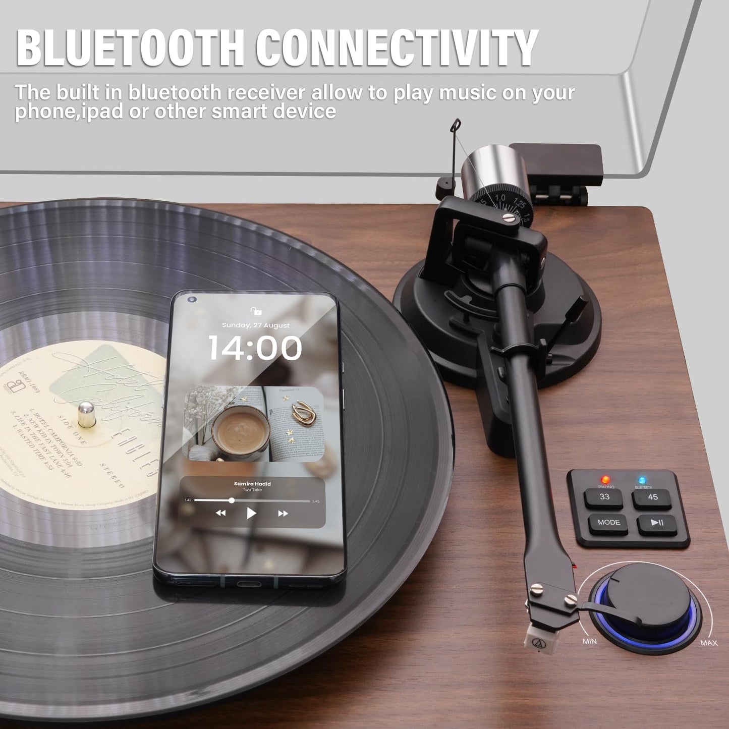FEKTIK - Tocadiscos con Cartucho magnético, Tocadiscos de Vinilo Bluetooth de transmisión por Correa de Alta fidelidad con Altavoces de estantería de 36 vatios, preamplificador Phono Incorporado