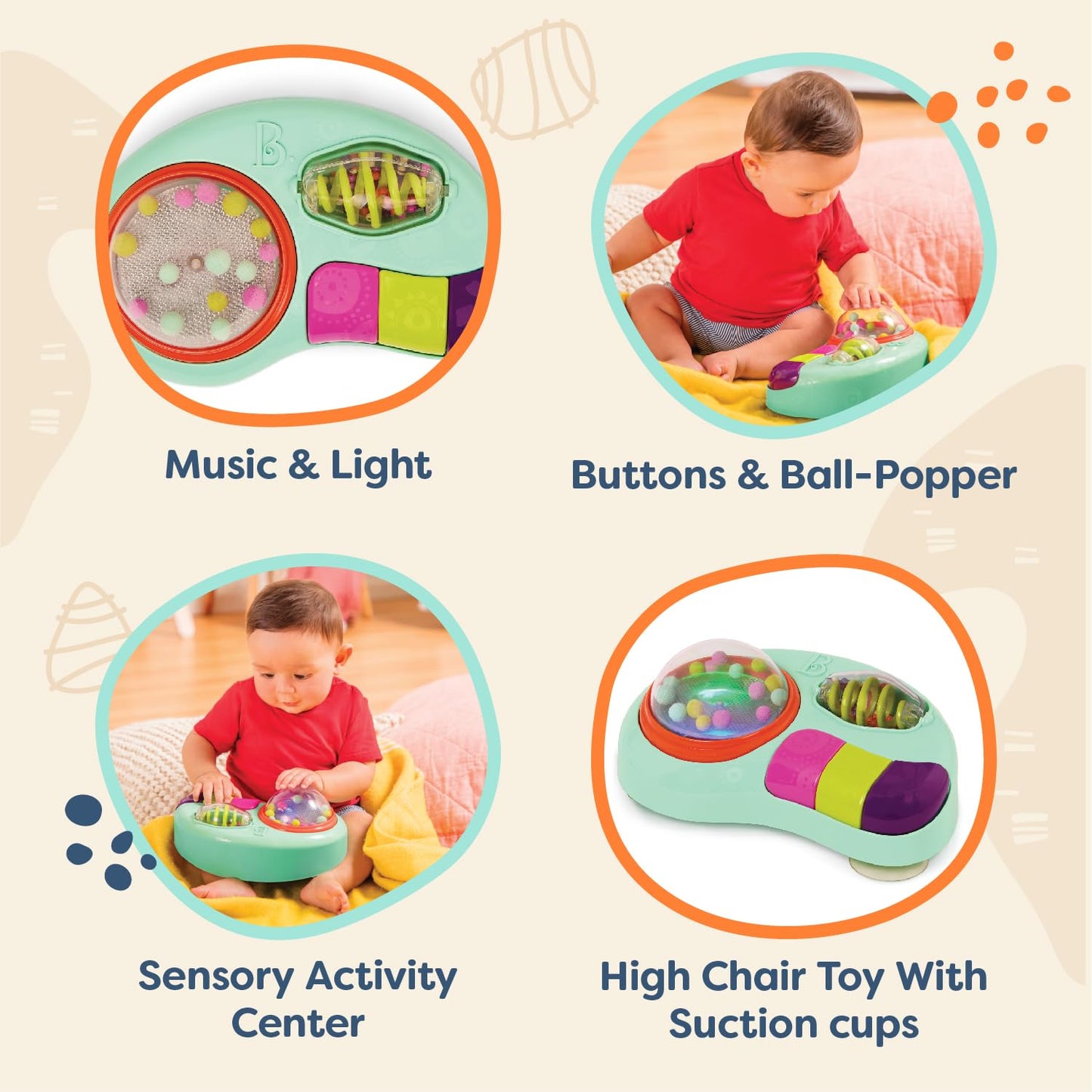 B. Baby – Estación de Actividades para el Bebé – Juguete para la Silla del bebé, con música y Luces – Centro de Actividades sensoriales – Juguetes para el Desarrollo del Bebé – 6 Meses +