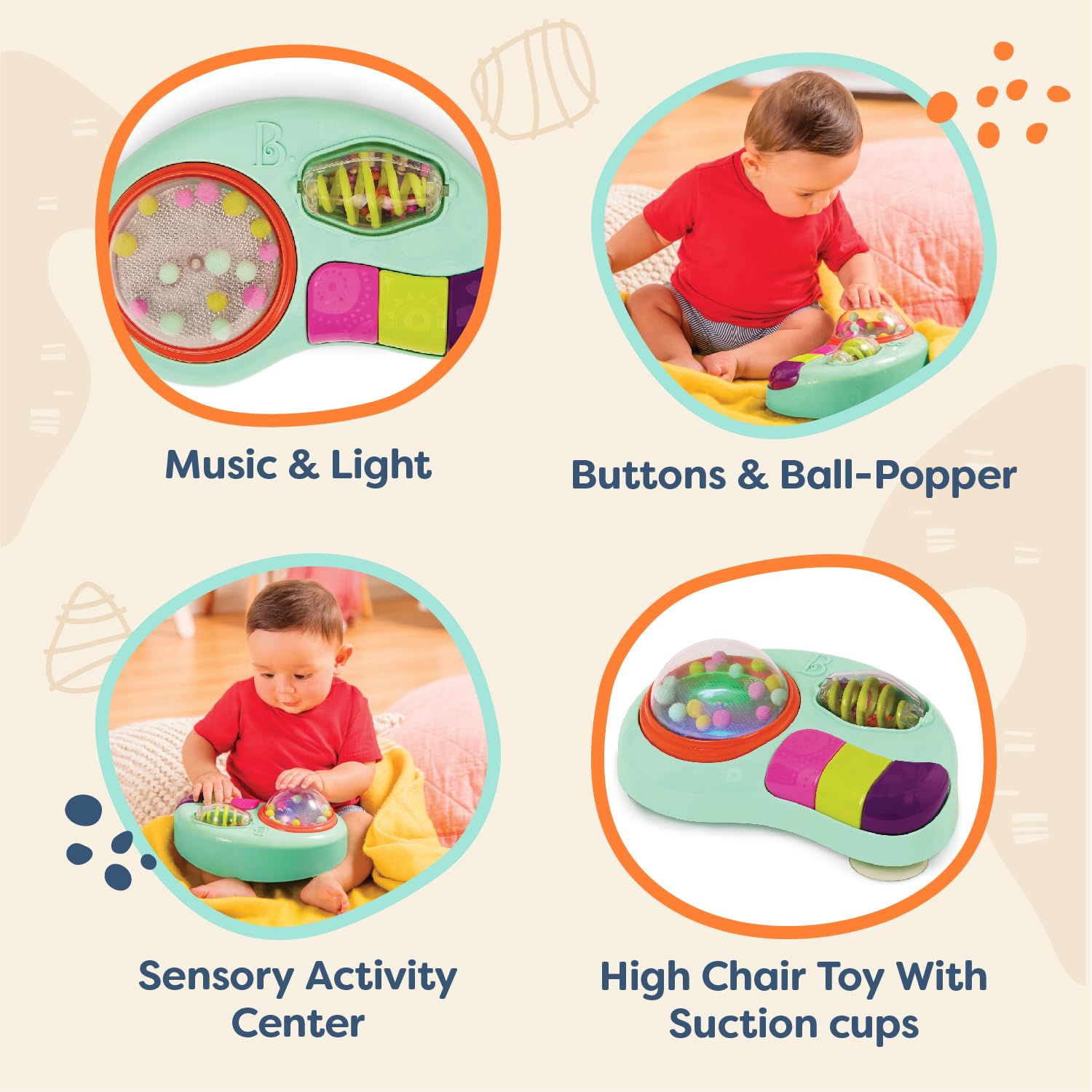 B. Baby – Estación de Actividades para el Bebé – Juguete para la Silla del bebé, con música y Luces – Centro de Actividades sensoriales – Juguetes para el Desarrollo del Bebé – 6 Meses +