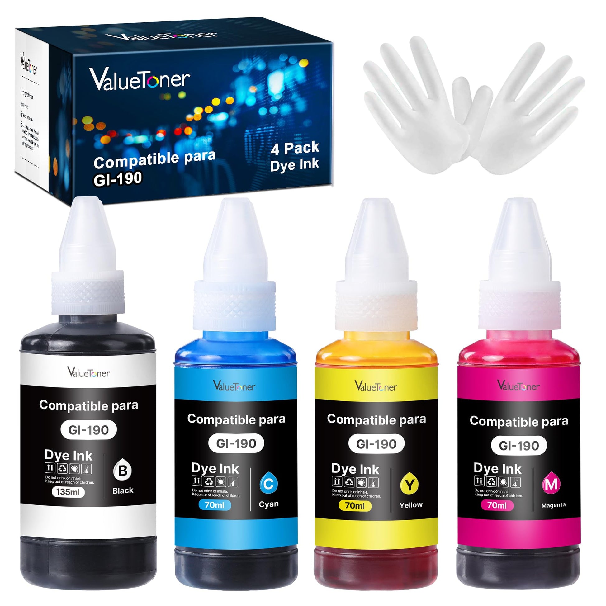 Botella de Tinta Valuetoner Compatible para Canon Negro Magenta Cian Amarillo Kit 4 Botellas