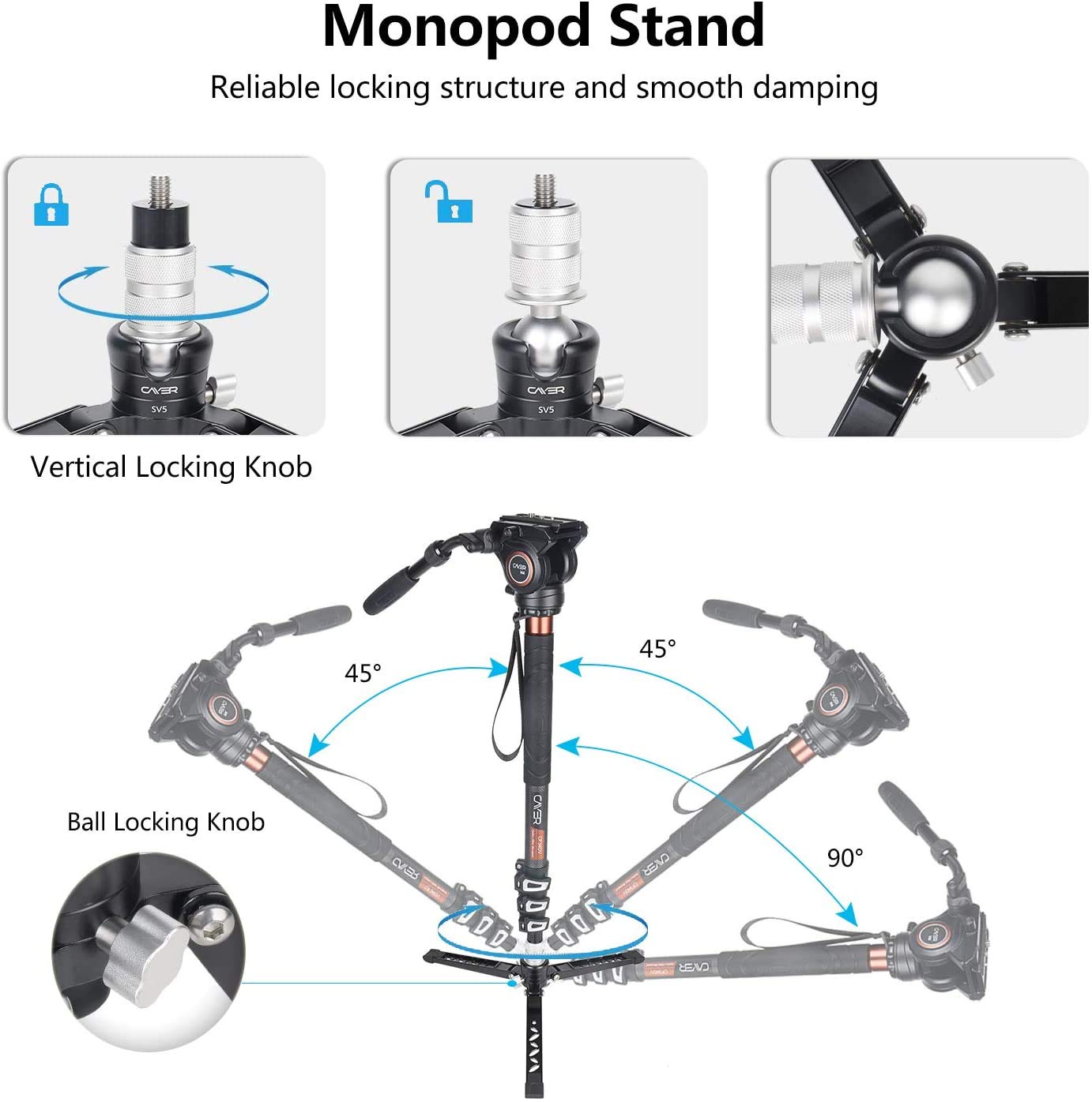 Cayer Mini trípode Profesional con Placa de liberación rápida de 3/8 y 1/4 Pulgadas, trípode de Escritorio para cámara DSLR, videocámara, teléfono móvil y cámaras de acción