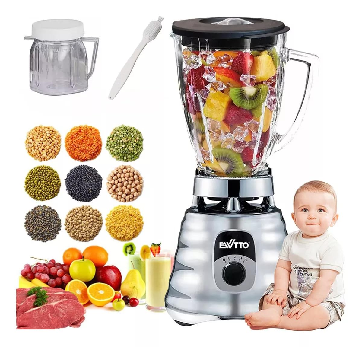 Licuadora Profesional EWTTO 700W Vidrio 4 Velocidades Multifunción