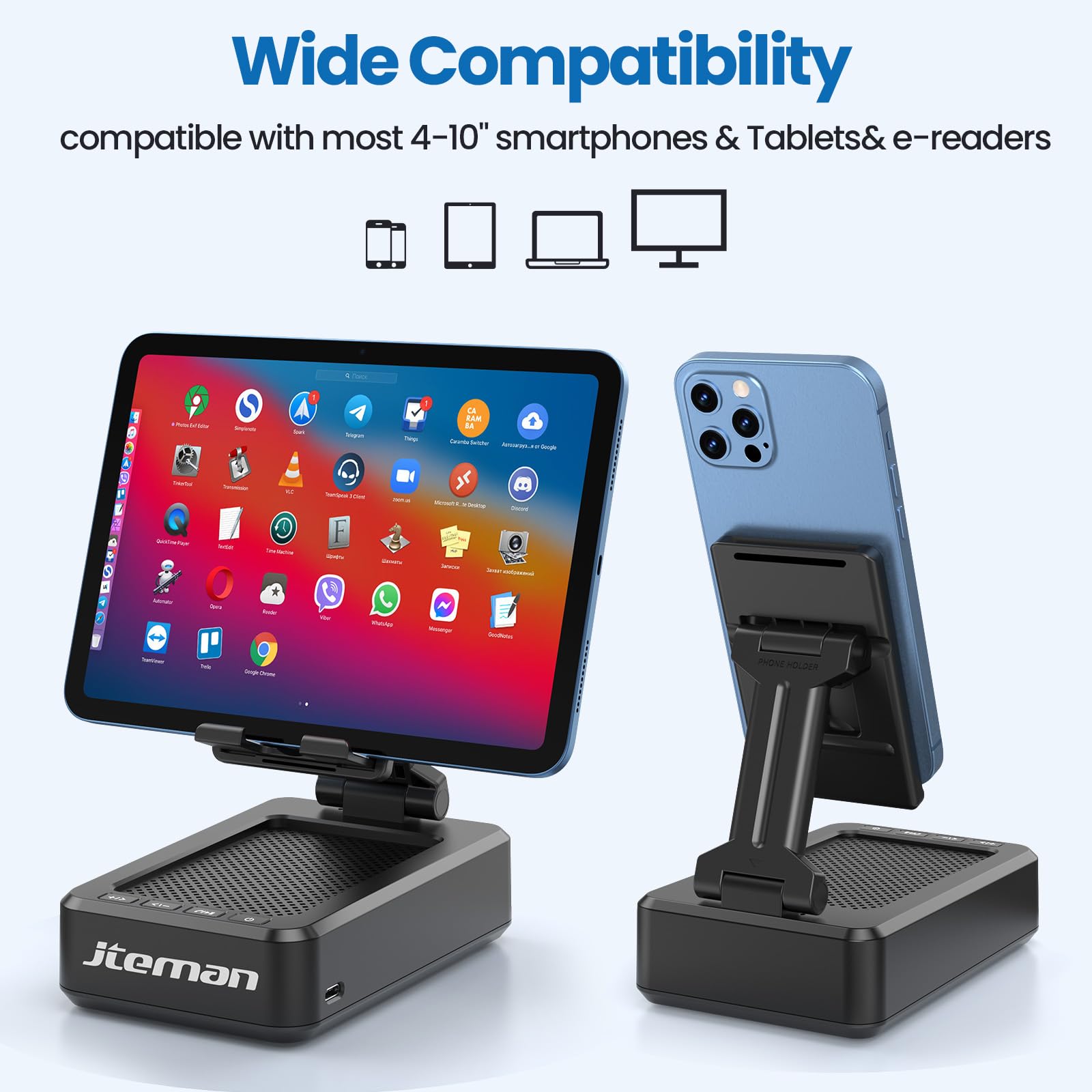 Soporte para teléfono celular con altavoz Bluetooth inalámbrico y base antideslizante HD con sonido envolvente perfecto para el hogar y exteriores con altavoz Bluetooth para escritorio compatible con