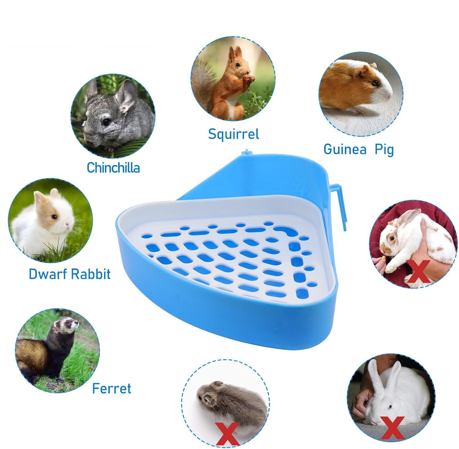 DAREGUME 2 Pcs Caja de Arena para Conejos,Orinal de Esquina Inodoro para Mascotas para Conejos Cobayas,Animales Pequeños Caja de Arena para Conejos Accesorios de Jaula(Azul)