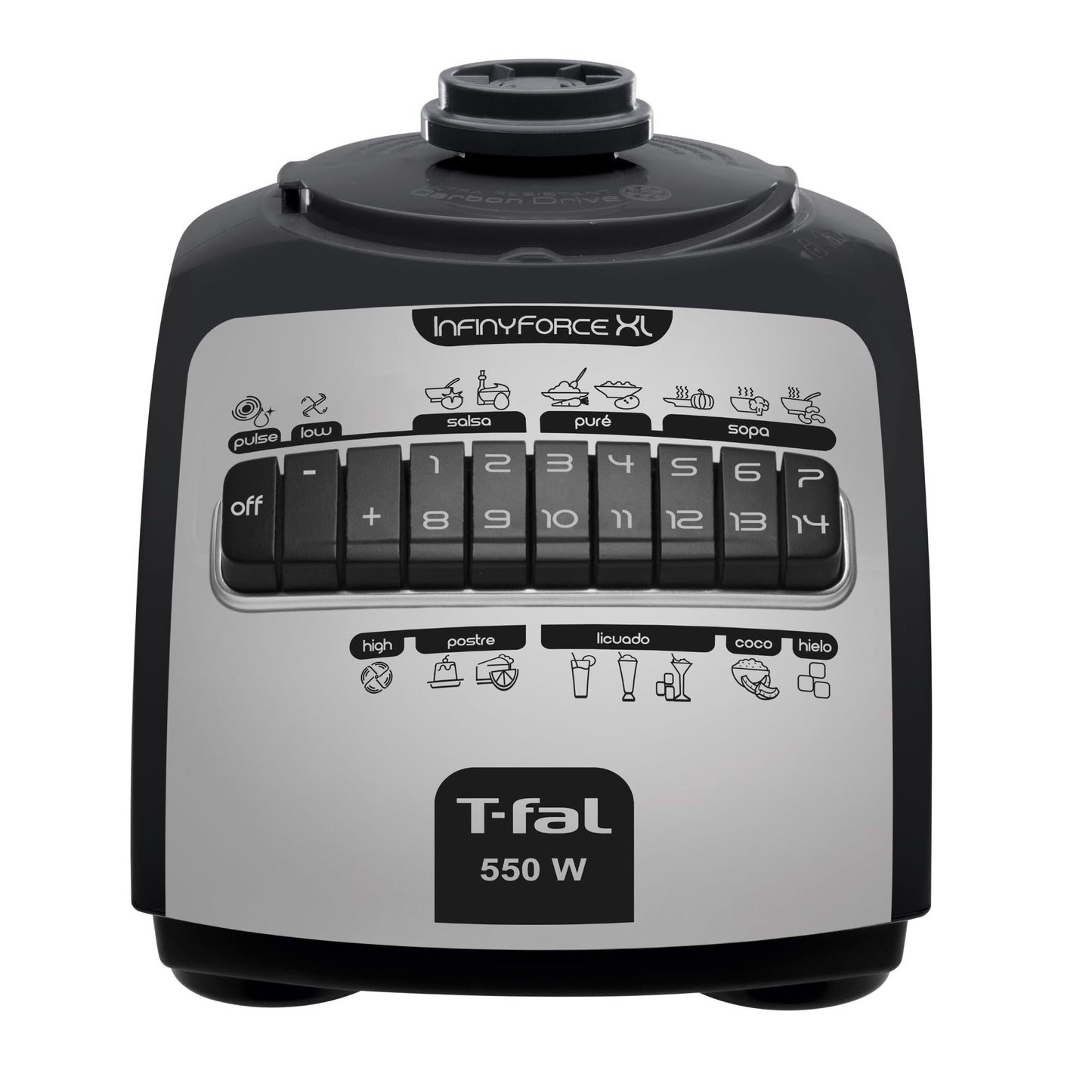 Licuadora 14 Velocidades T-Fal Infinyforce XL Negra con Vaso de Vidrio de 2.2 L, 550 W, LN8248NX