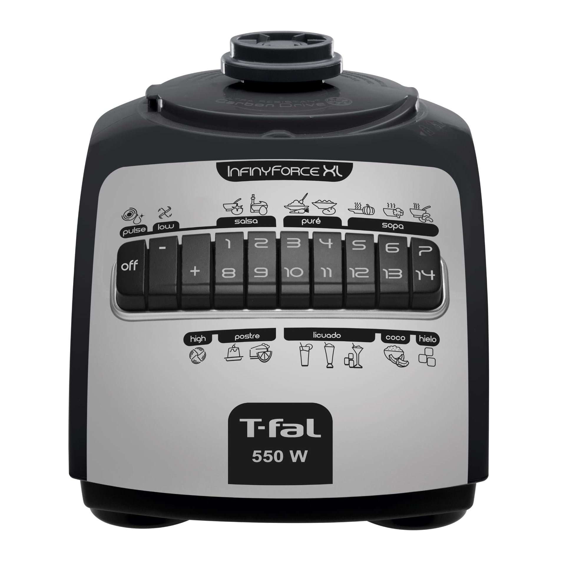 Licuadora 14 Velocidades T-Fal Infinyforce XL Negra con Vaso de Vidrio de 2.2 L, 550 W, LN8248NX