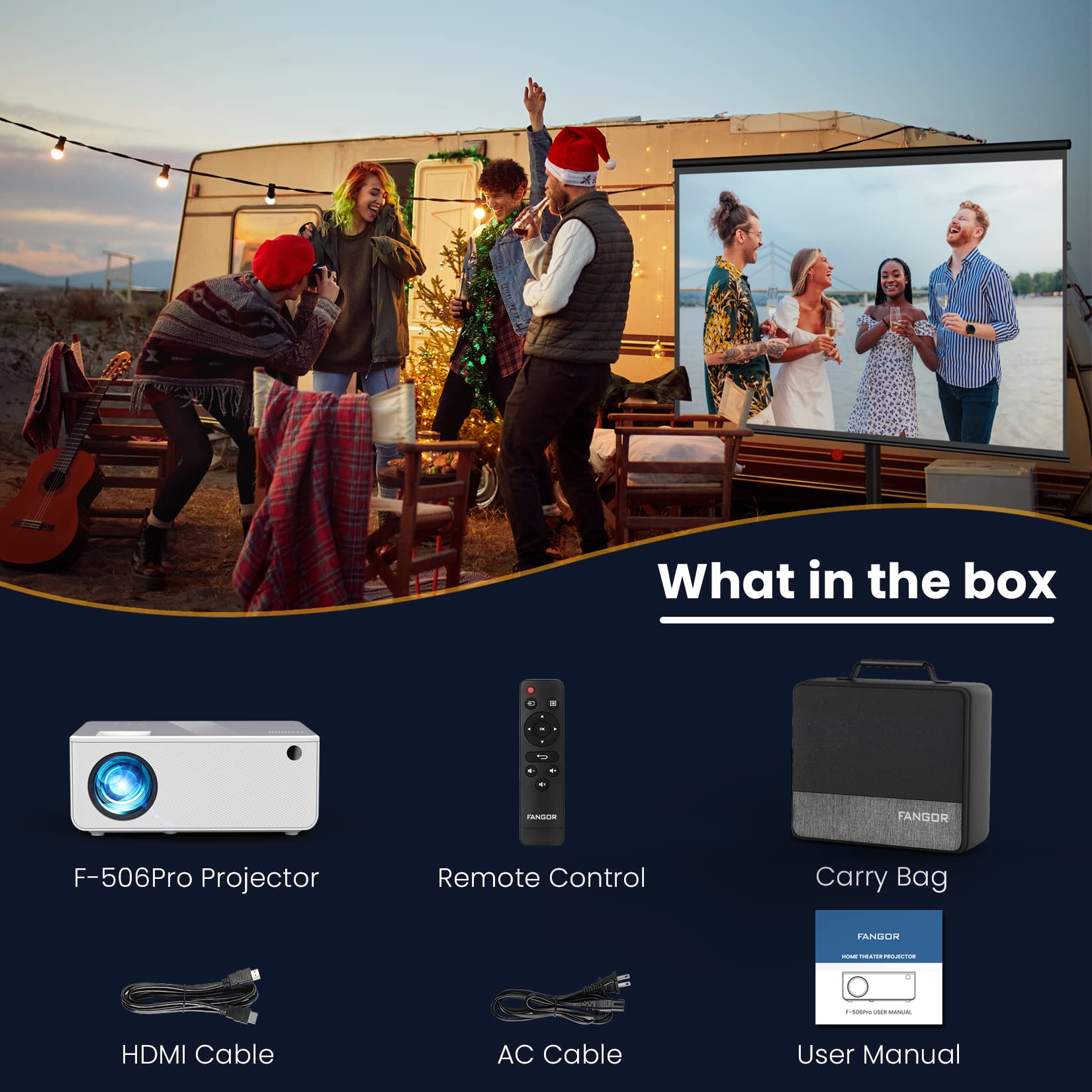 Proyector Salange 360 Negro Pantalla Grande 200" Compatible 1080P para Cine en Casa