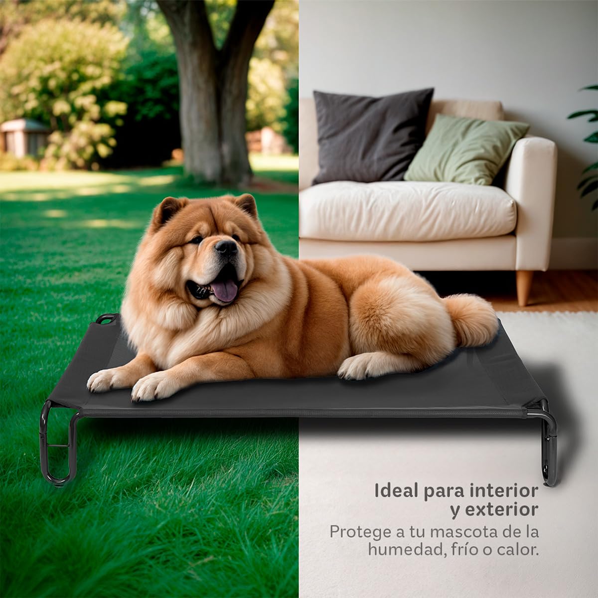 Cama Elevada ESQUIMAL Negro con Malla Transpirable para Perro Mediano Interior y Exterior