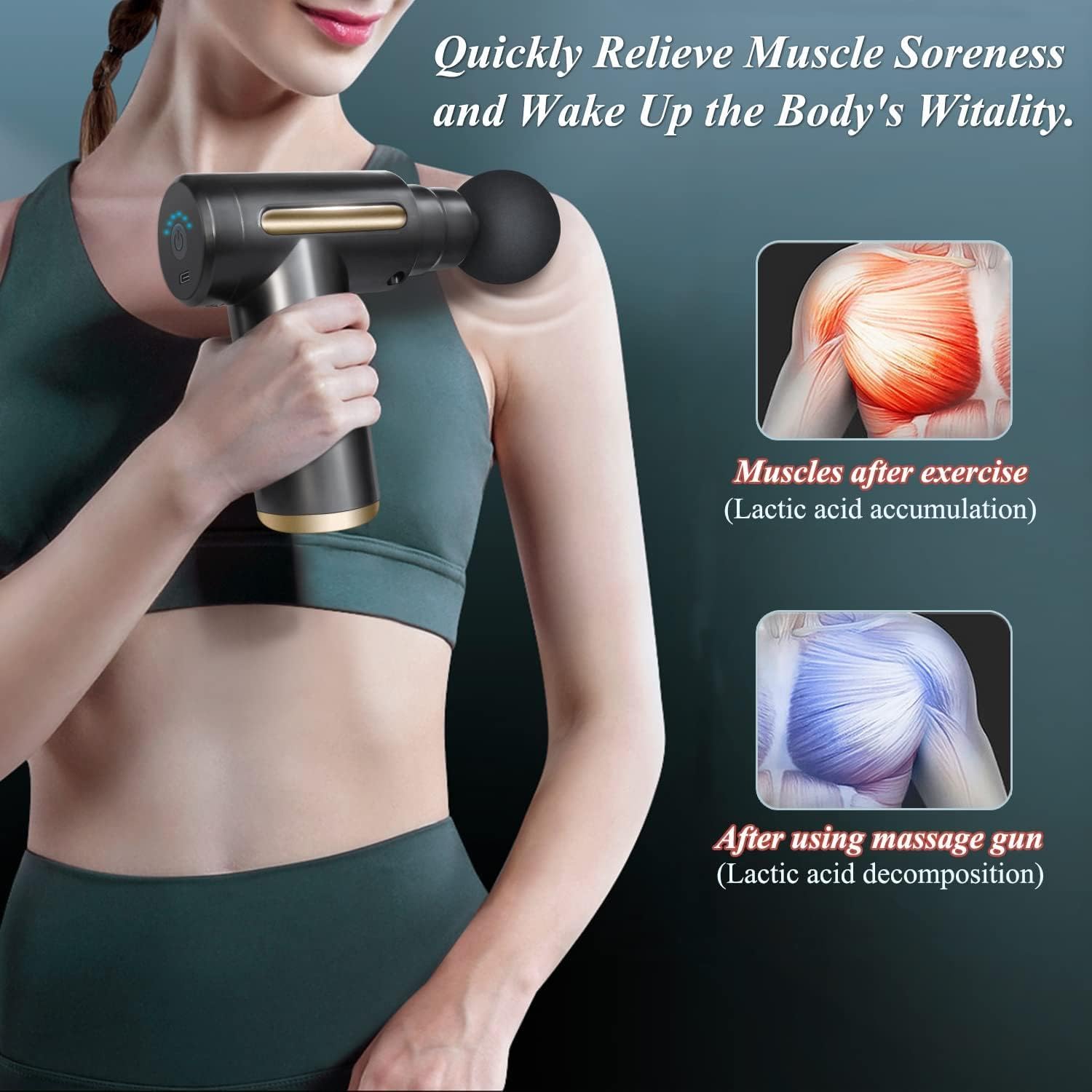 Pistola de Masaje,Masajeador Muscular de Tejido Profundo con 8 Cabezales,Máquina de Masaje Espalda Recargable,Mini Massage Gun Portátil con 32 Niveles Ajustables,Pantalla LCD,Súper Silencioso,Negro