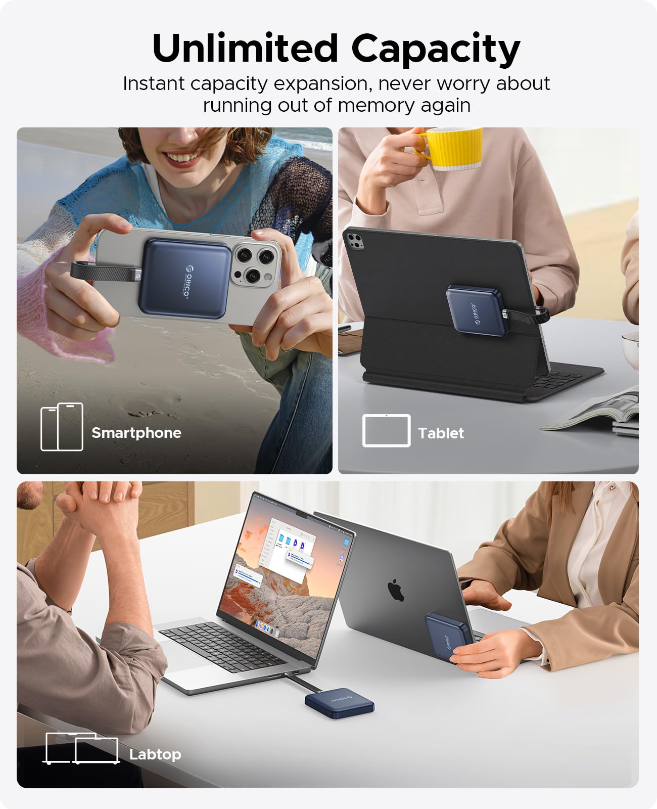 Unidad de Estado Sólido Portátil ORICO Azul, 512 GB con Velocidad hasta 2000 MB/s para Smartphone, Tablet y Ordenador