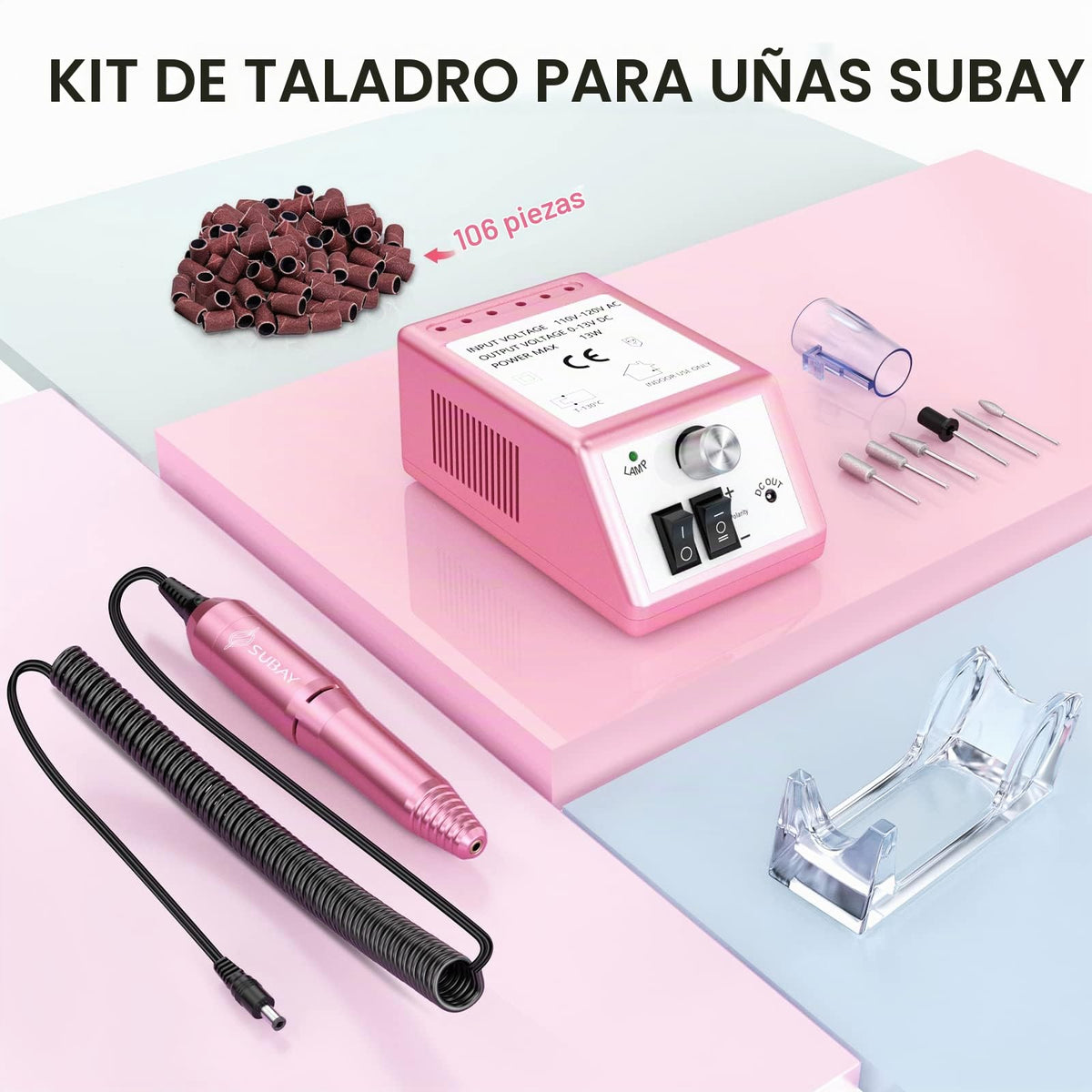 Kit de Manicura y Pedicura Máquina Taladro de Uñas Eléctrico Profesional con Limas y Bandas de Lijado Marca Finger Toe Nail Care Rosa