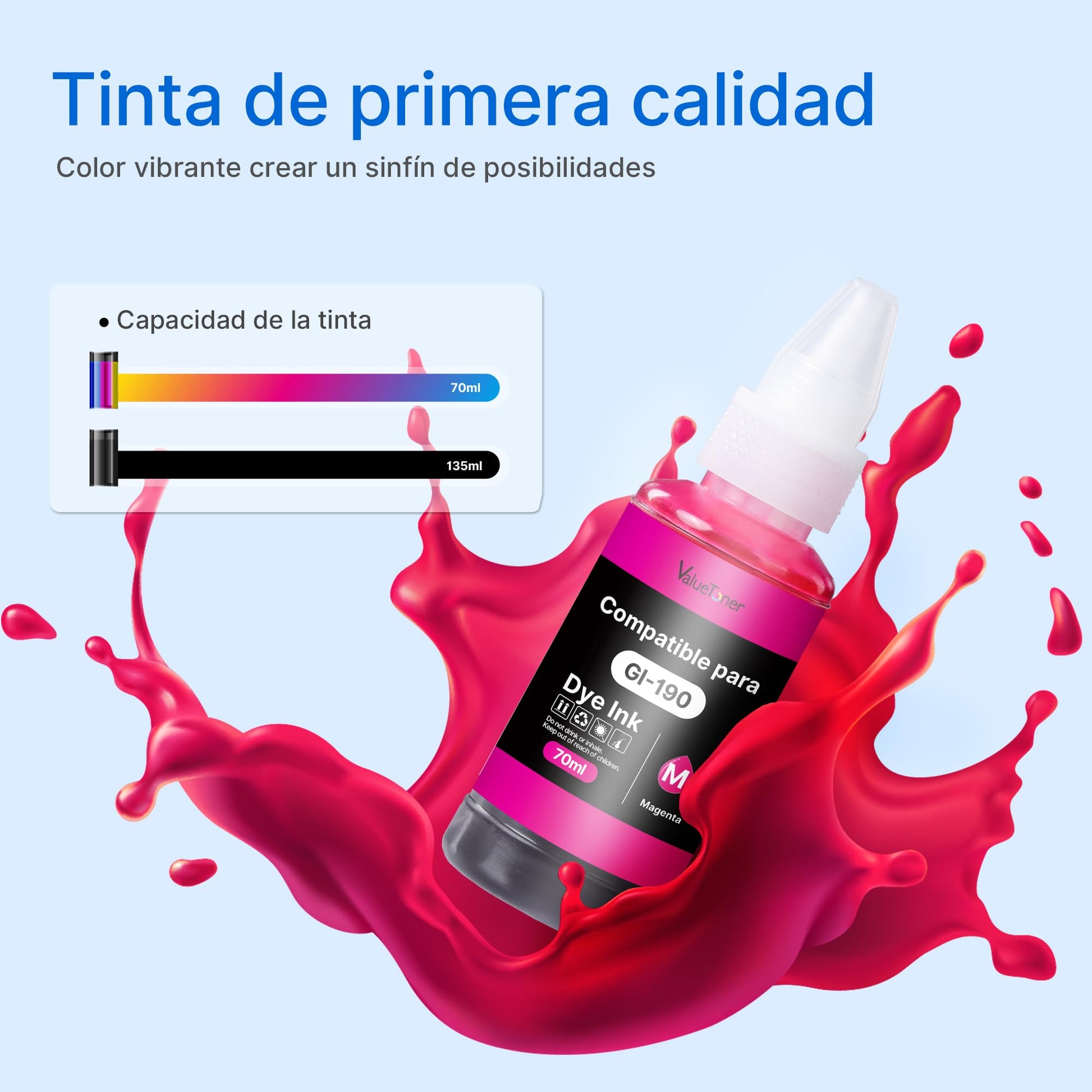 Botella de Tinta Valuetoner Compatible para Canon Negro Magenta Cian Amarillo Kit 4 Botellas