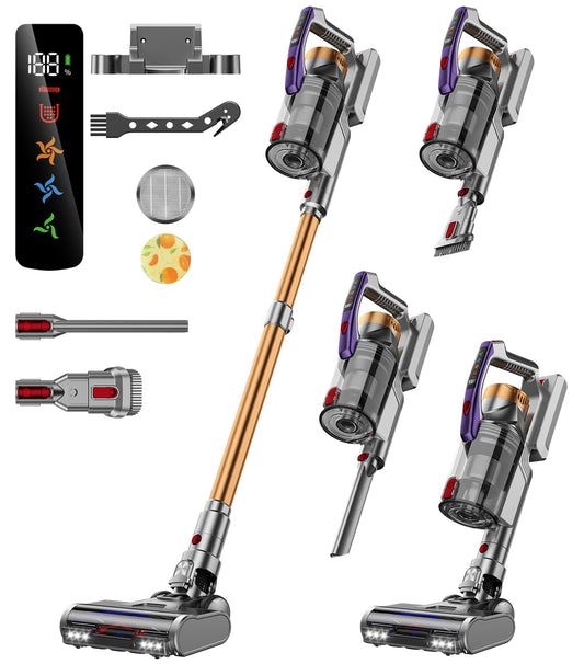 Aspiradora Inalámbrica 30000 Pa, 2 en 1 de 350W Aspiradora Vertical con Batería hasta 40 Min Ligera y Antienredos, Aspiradora de Mano para Pisos de Madera, Alfombras y Pelo de Mascota