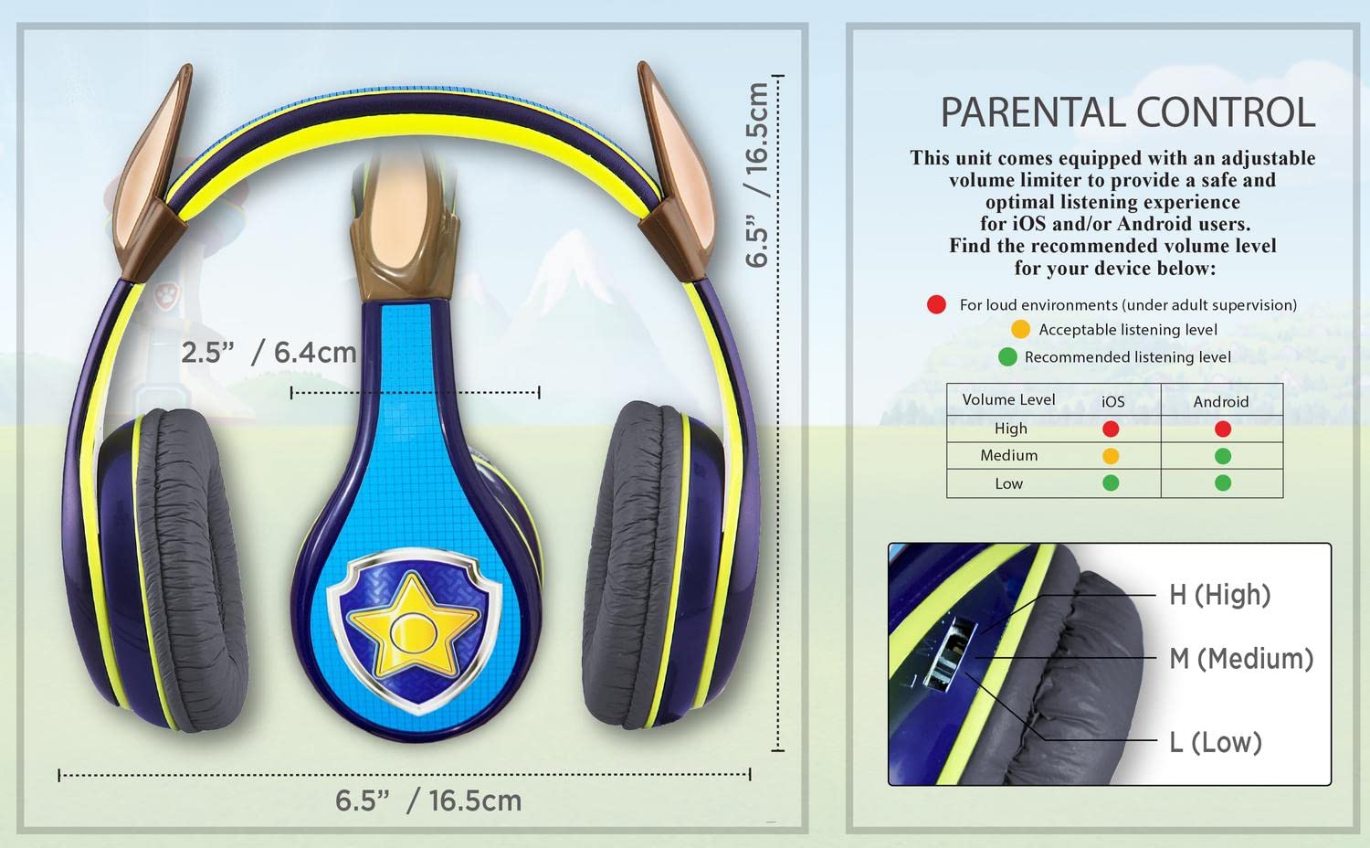 eKids Paw Patrol Chase - Auriculares para niños con función de limitación de Volumen integrada para una Escucha Segura y amigable con los niños