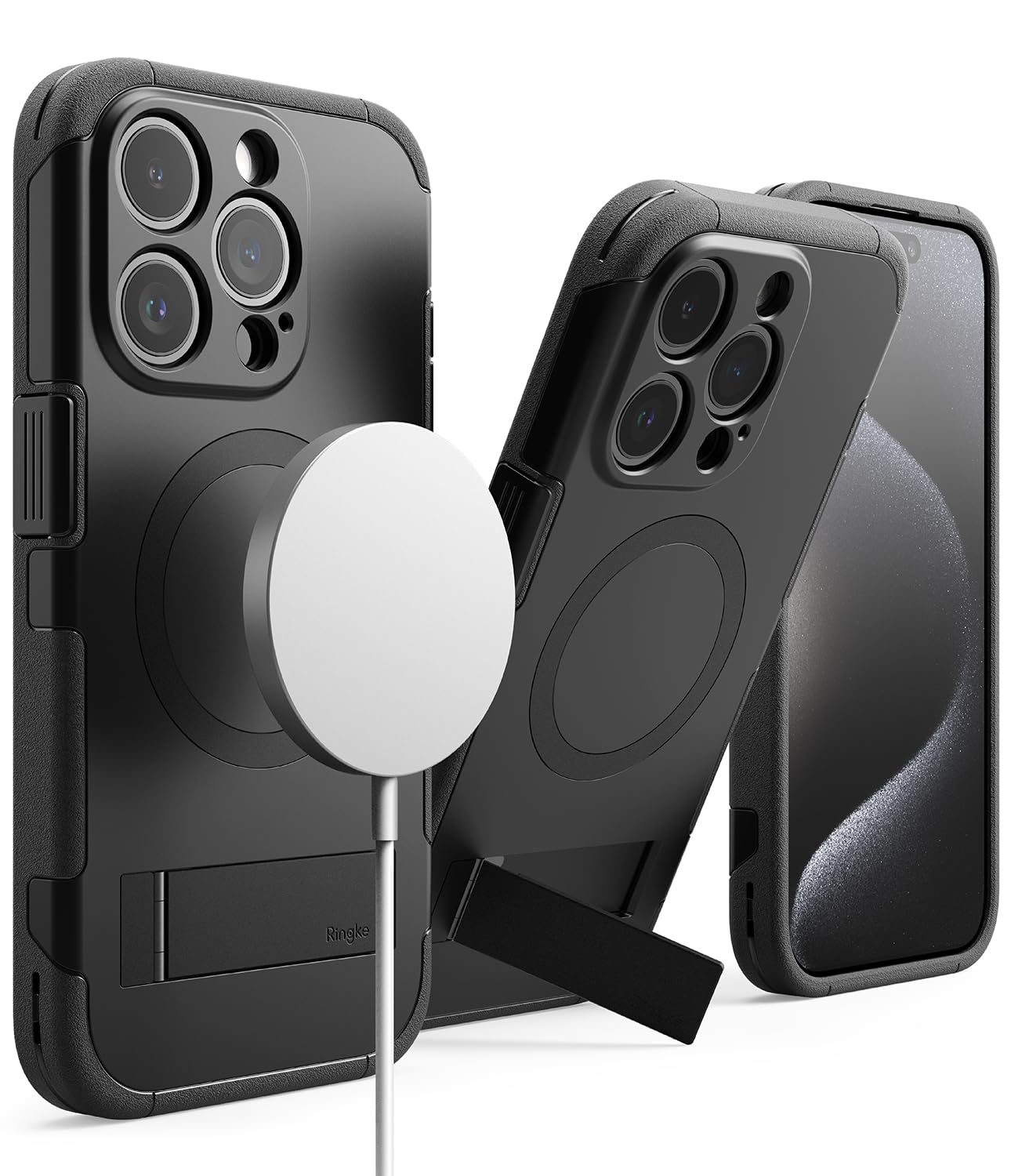 Funda Magnética Ringke Black Compatible con iPhone 15 Pro MAX con Soporte Ajustable para Carga MagSafe y Protección Resistente