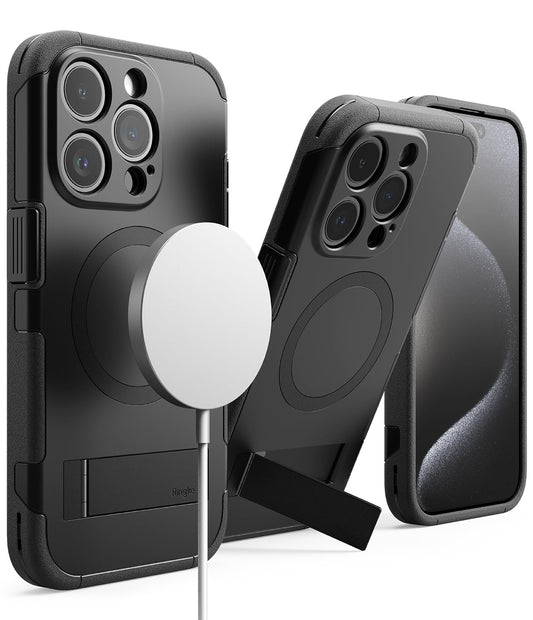 Funda Magnética Ringke Black Compatible con iPhone 15 Pro MAX con Soporte Ajustable para Carga MagSafe y Protección Resistente