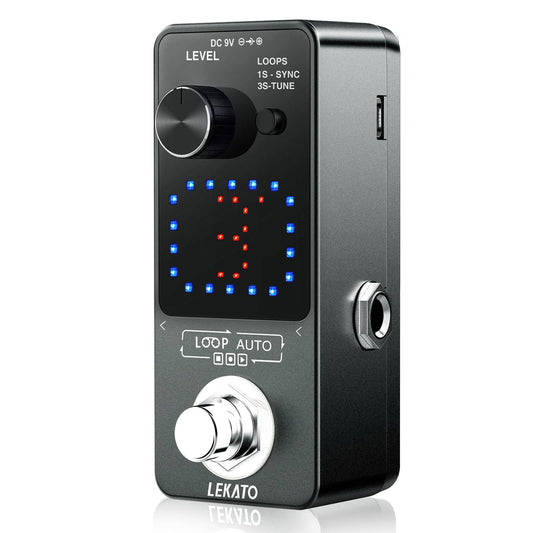 LEKATO - Pedal para guitarra eléctrica, pedal de bucle para guitarra eléctrica y bajo con función de sincronización y sintonizador, bucle de guitarra de triple efecto con visualización LED, overdubs
