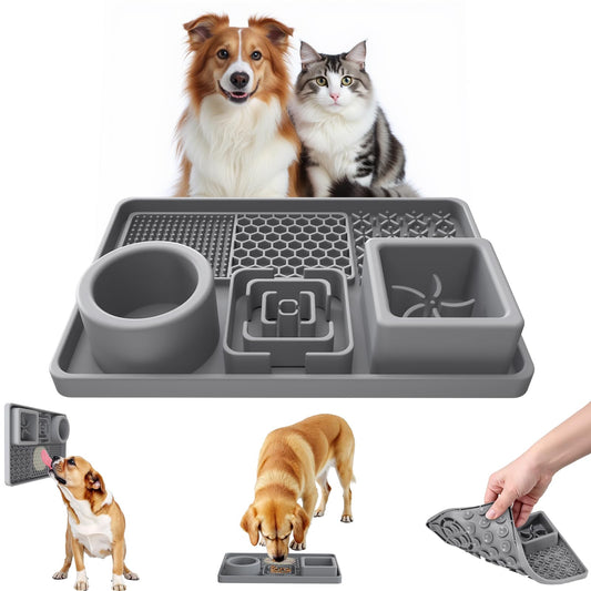 Alfombrilla para Lamer Perros 6 en 1 con Cuenco de Agua para Reducir Ansiedad en Baño y Entrenamiento