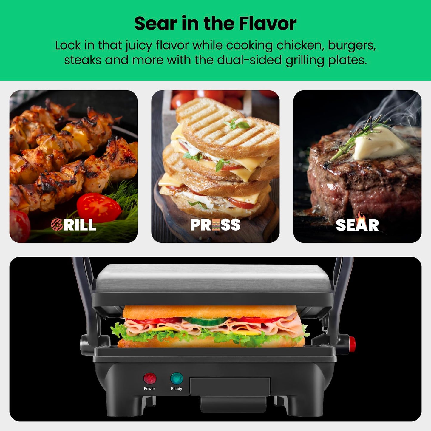Chefman RJ02-180 Parrilla, Prensa Panini Grill y Gourmet Sandwich Maker