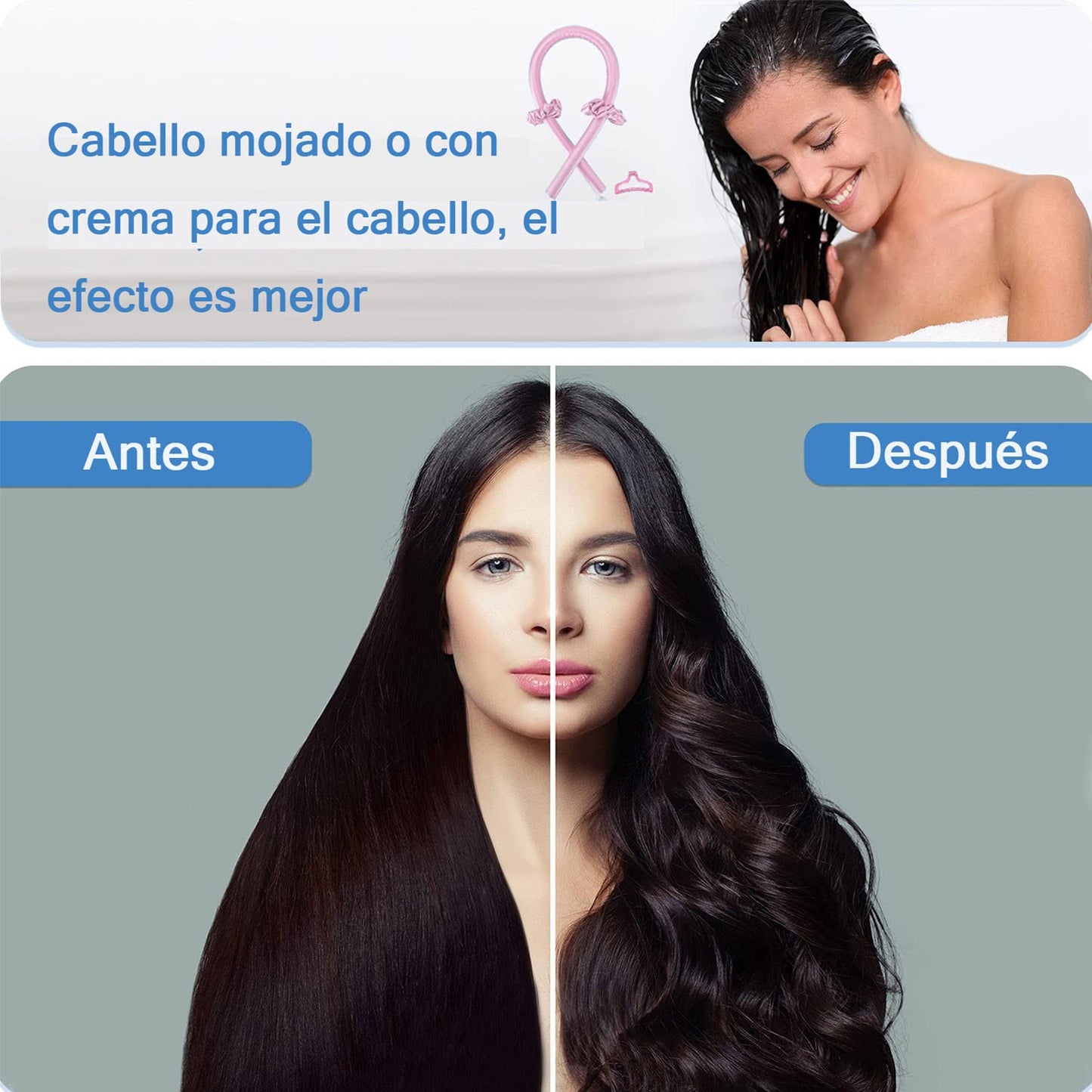 Rizos Sin Calor para Onda Natural, Rizadores de Cabello Sin Calor con Pinzas para el Cabello y Coletero para Cabello Largo, Kit de Herramientas para Peinar el Cabello de Seda Suave, Sin Daños, Sin Calor (Rosa)