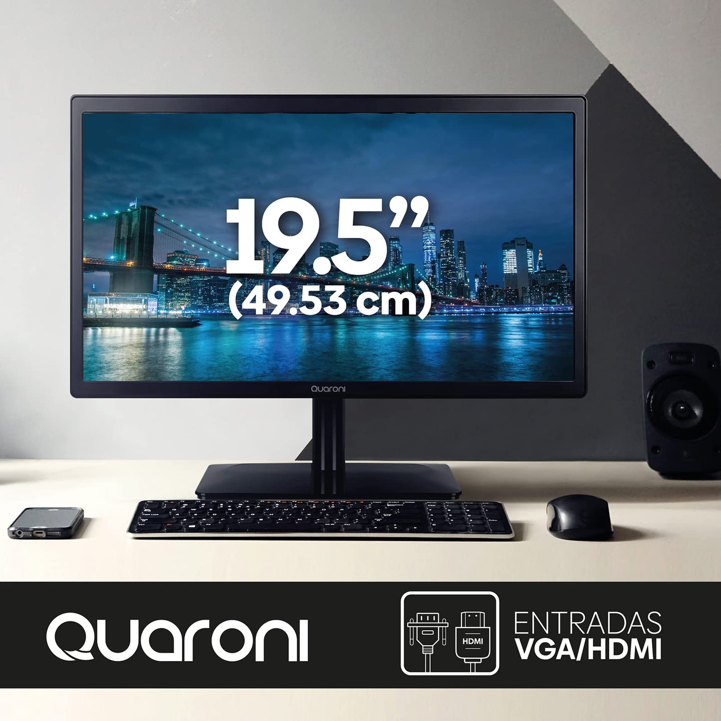 Monitor LED Quaroni MQ19-01 Negro con Panel TN y Conectividad VGA/HDMI