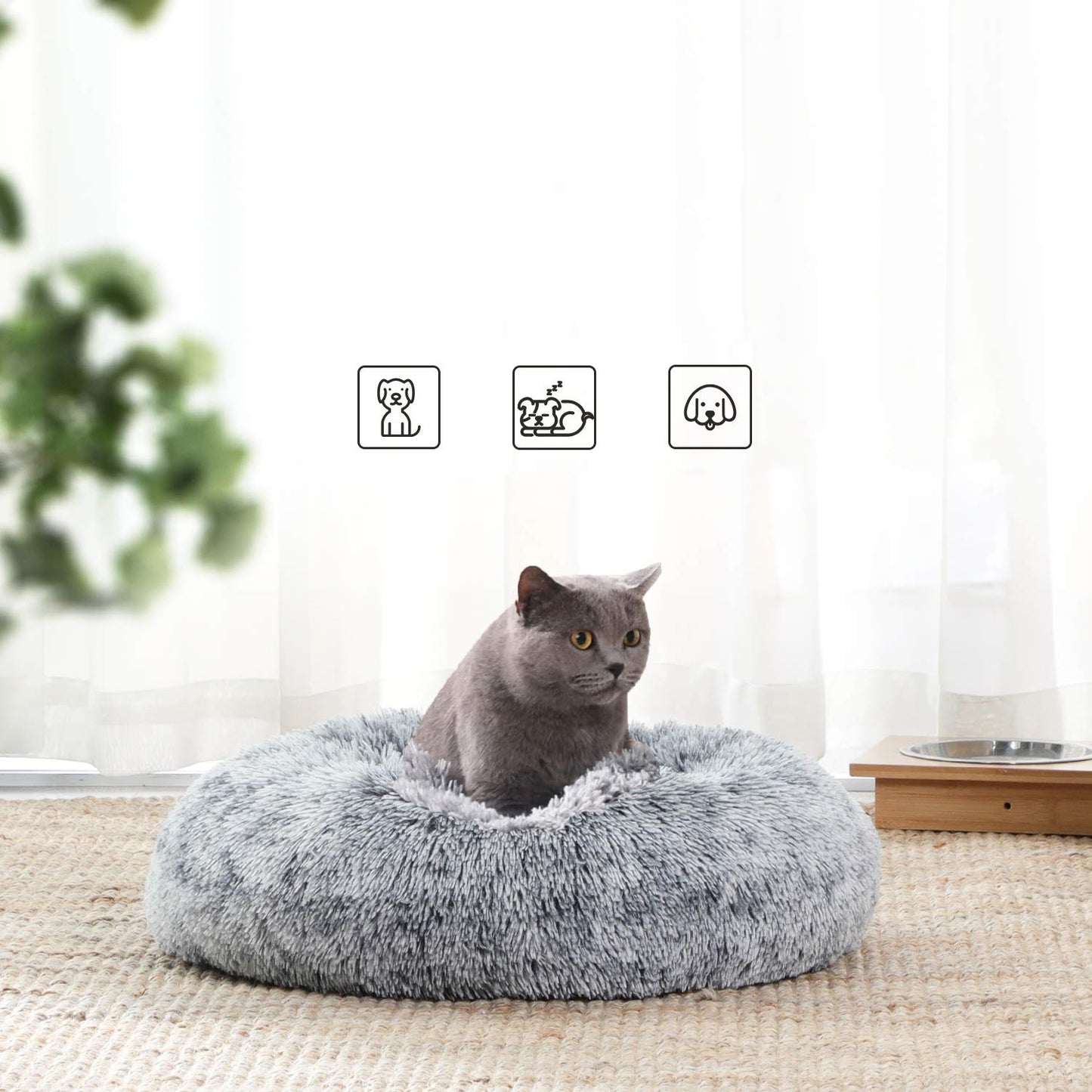 Feandrea Cama de Perros, Cama para Mascotas, Diámetro de 50 cm, Cojín Central Extraíble y Lavable, Alfombra de Felpa, Gris Ombré MPGW037G01
